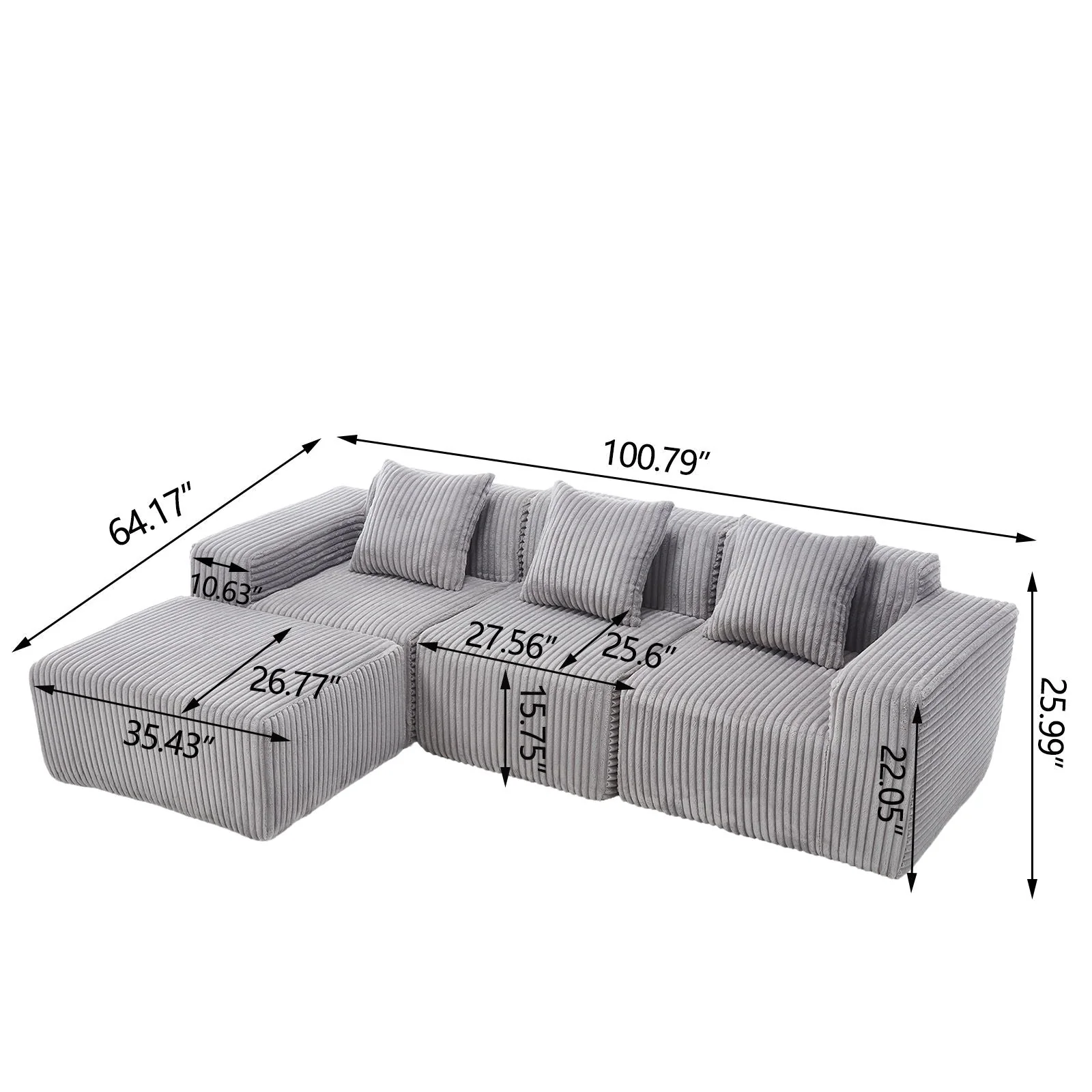 L - Shape Modern Minimalist Modular Sectional Sofa, Upholstered Cloud Couch With Deep Seats - Image 5