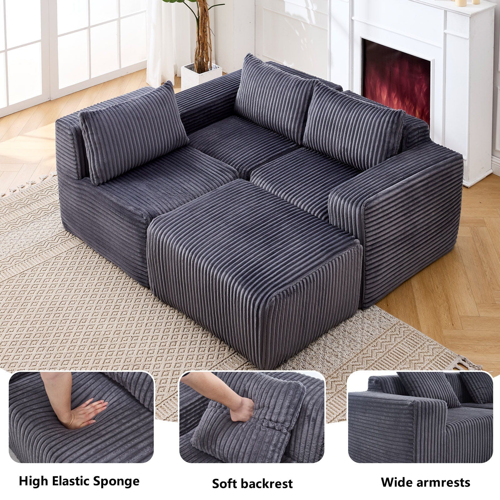 L - Shape Modern Minimalist Modular Sectional Sofa, Upholstered Cloud Couch With Deep Seats - Image 6
