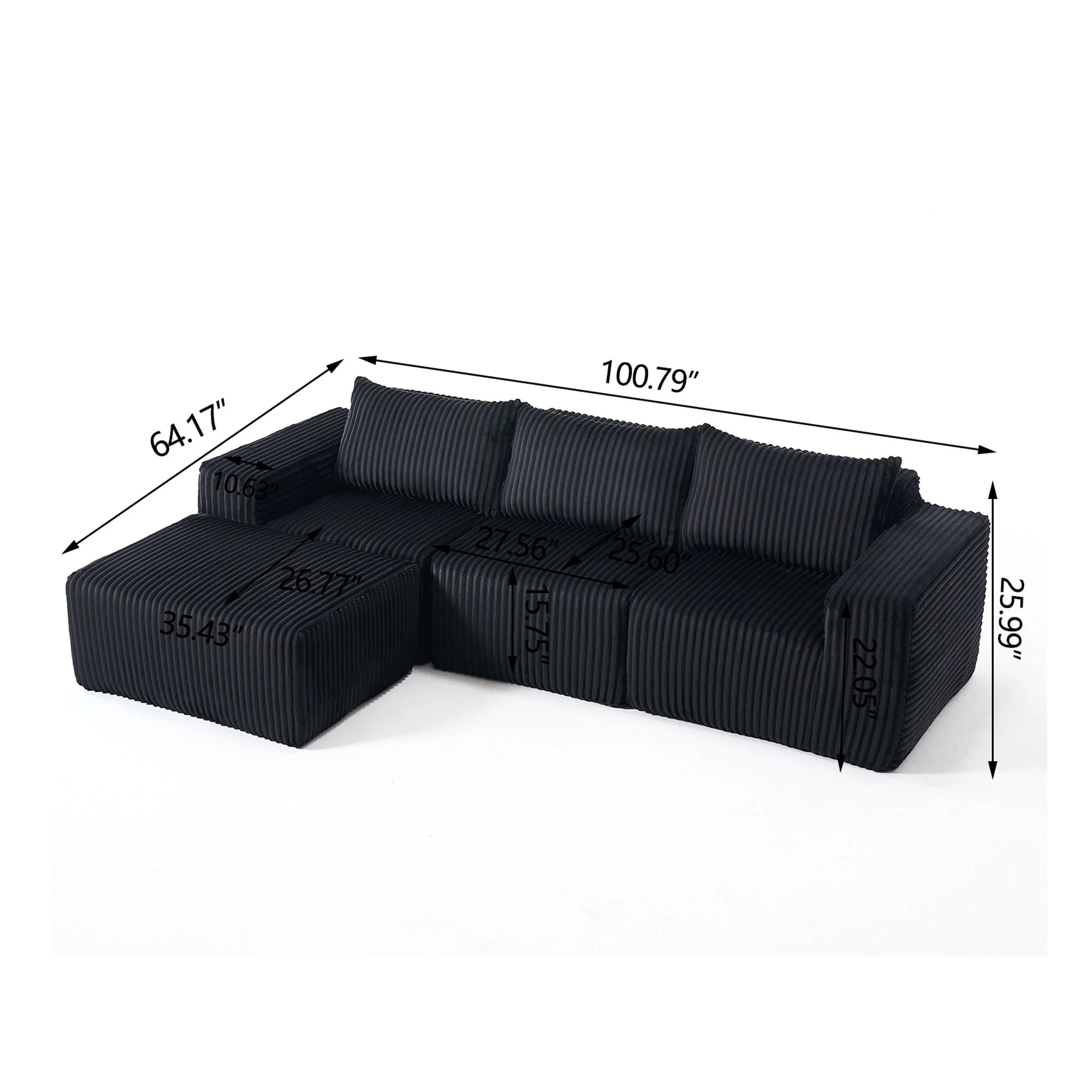 L - Shape Modern Minimalist Modular Sectional Sofa, Upholstered Cloud Couch With Deep Seats - Image 7