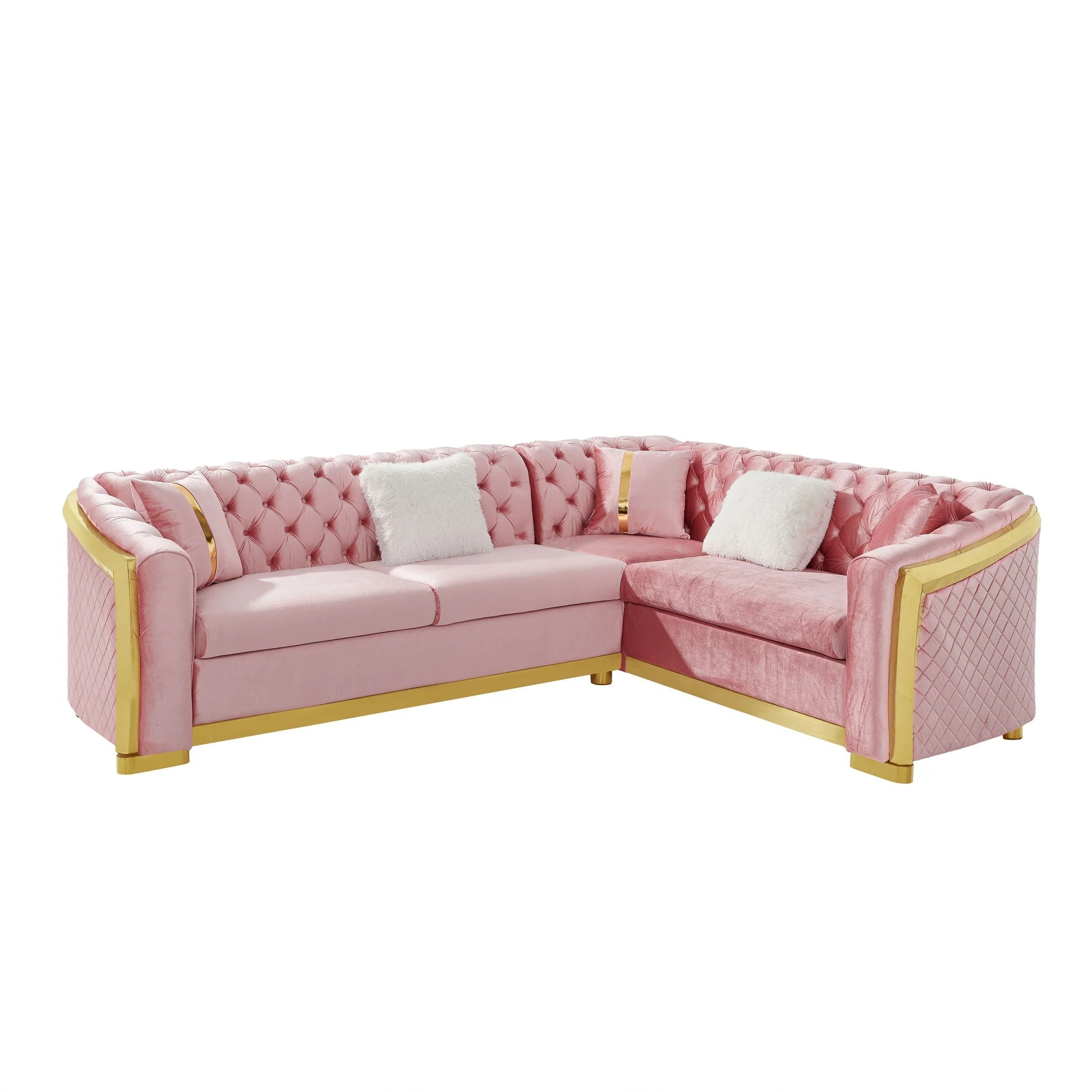 L Shaped Chesterfield Sectional Sofa With Stainless Steel Accents