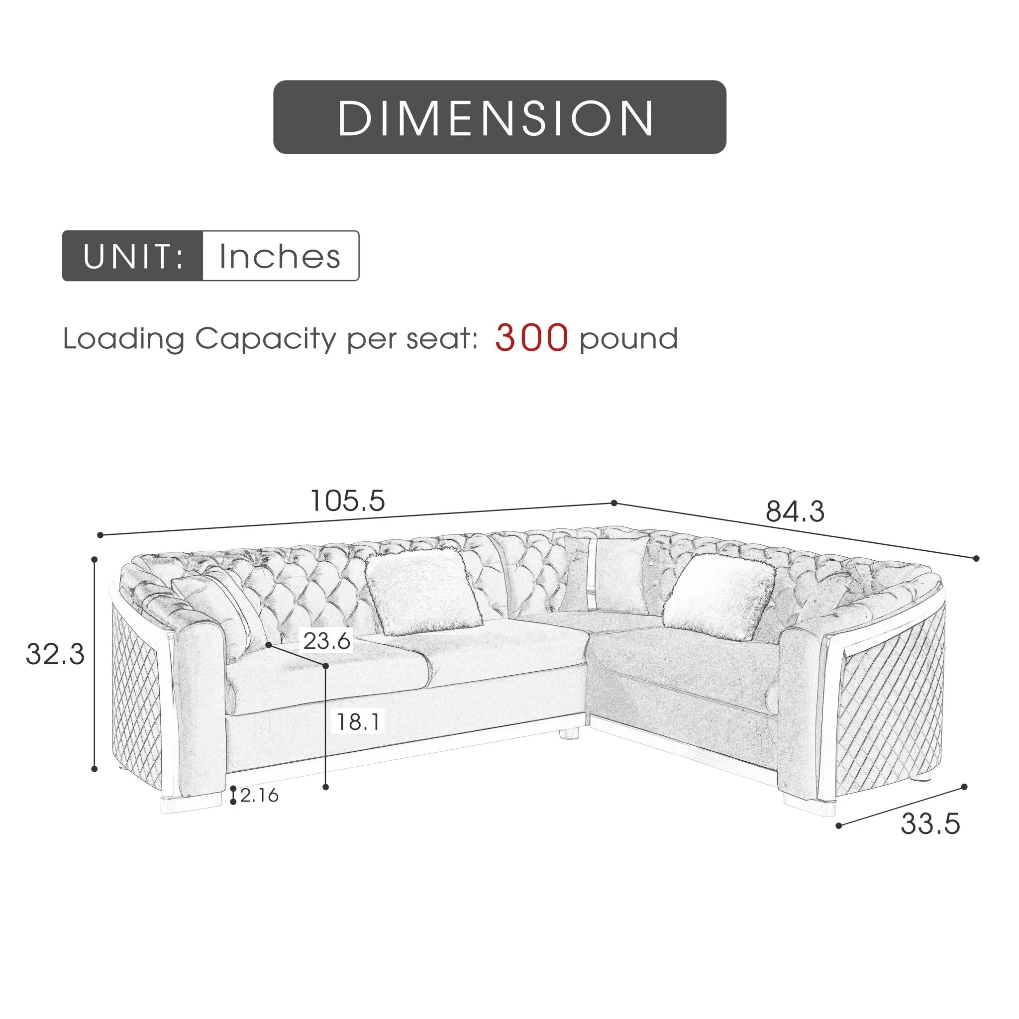 L Shaped Chesterfield Sectional Sofa With Stainless Steel Accents - Image 10