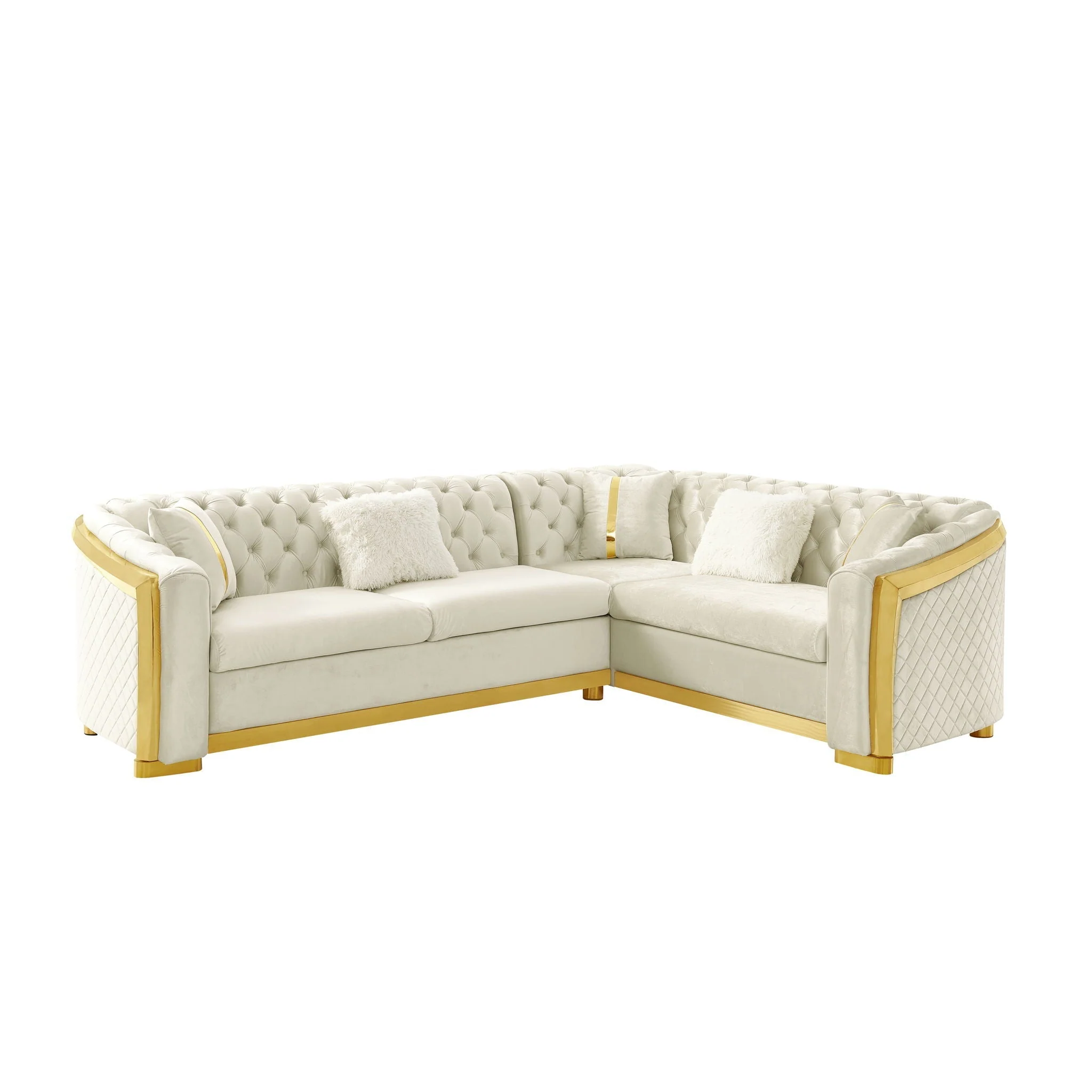 L Shaped Chesterfield Sectional Sofa With Stainless Steel Accents - Image 2