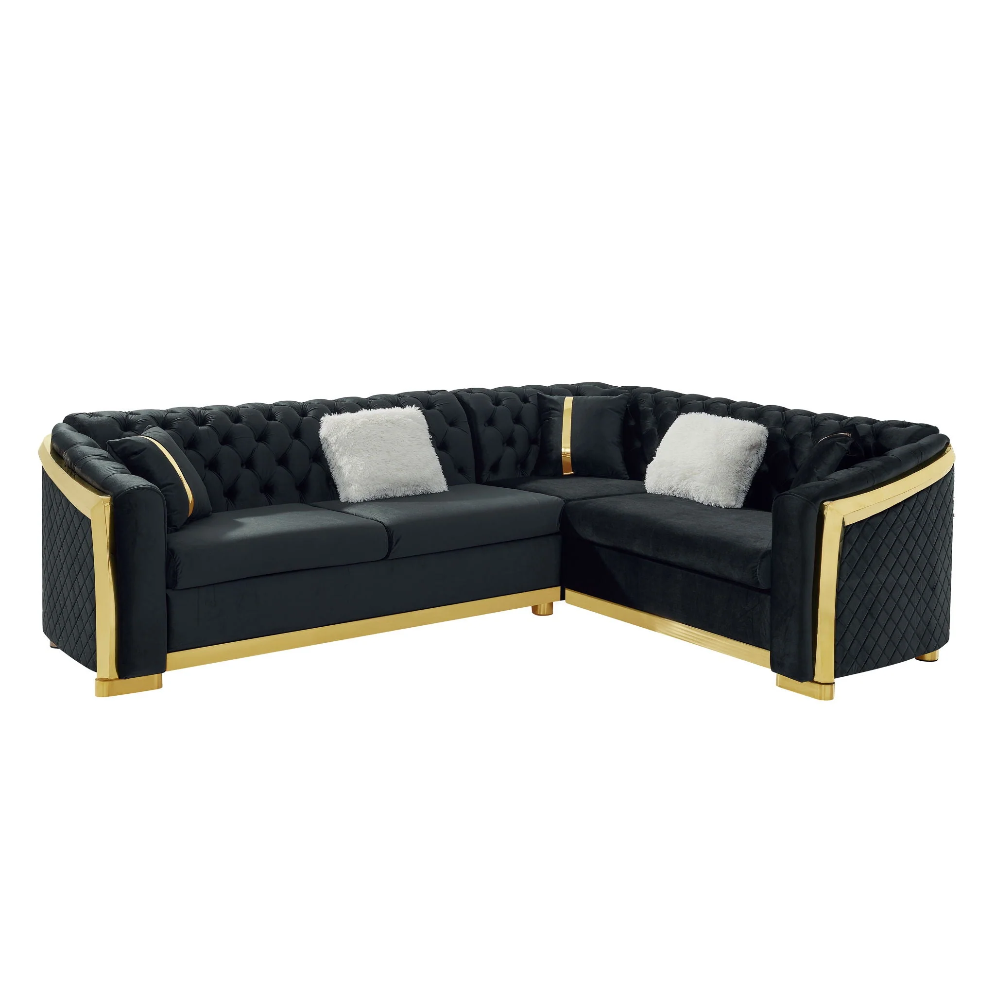 L Shaped Chesterfield Sectional Sofa With Stainless Steel Accents - Image 3