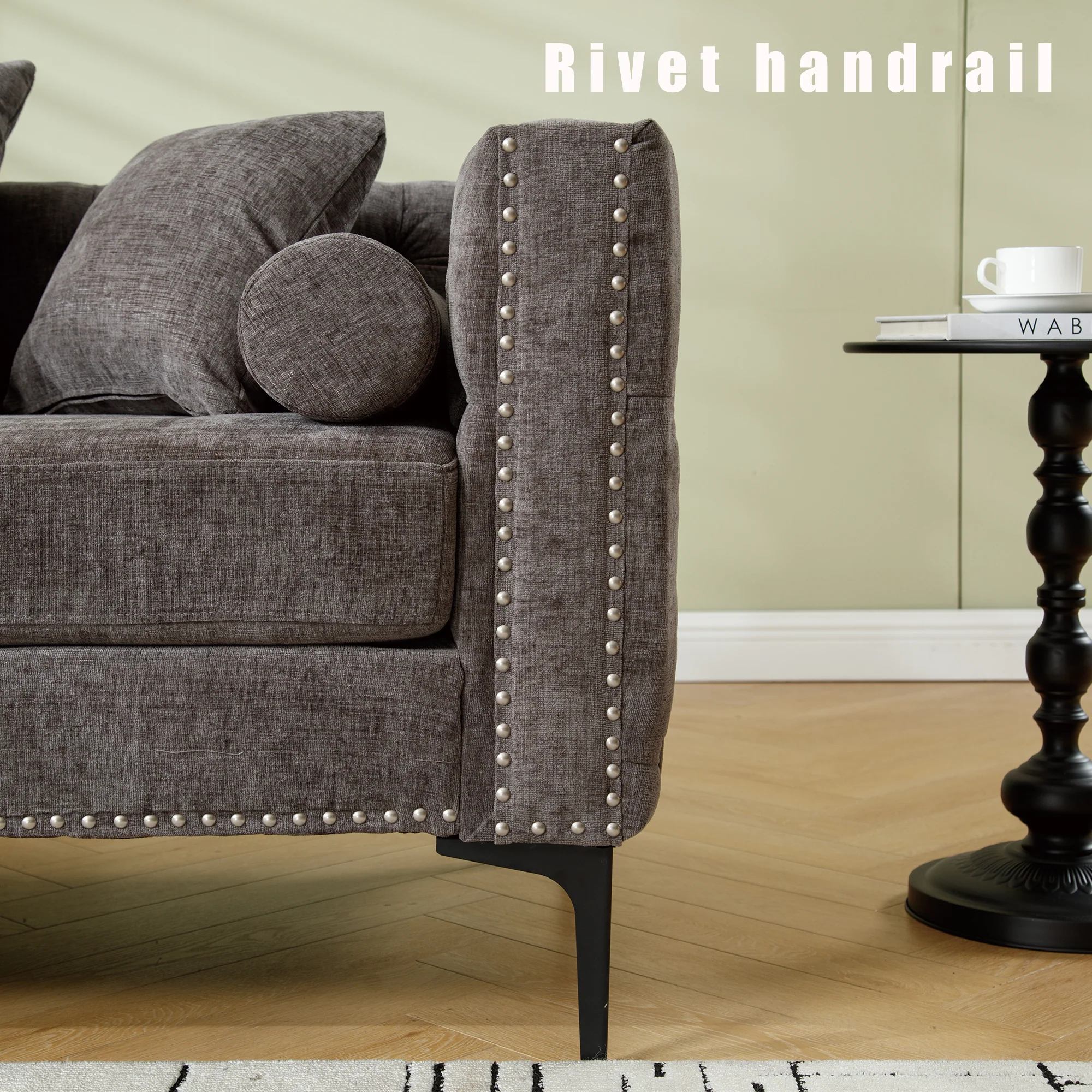 L Shaped Sectional Sofa Chenille Dark Gray - Image 11