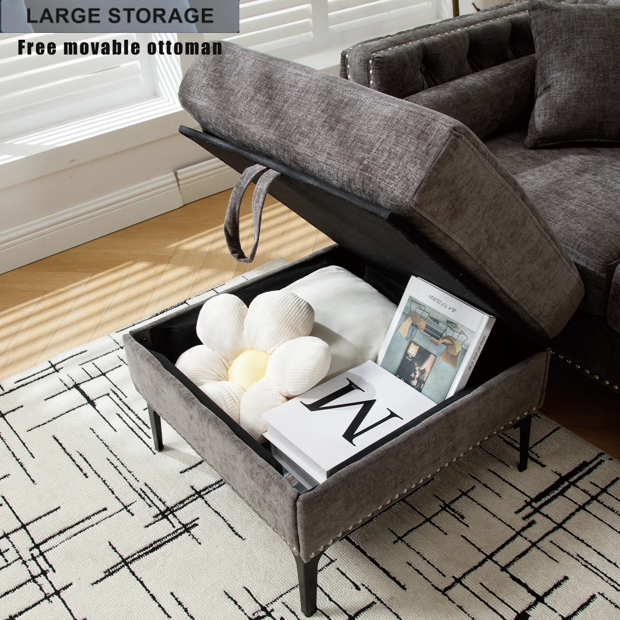 L Shaped Sectional Sofa Chenille Dark Gray - Image 12