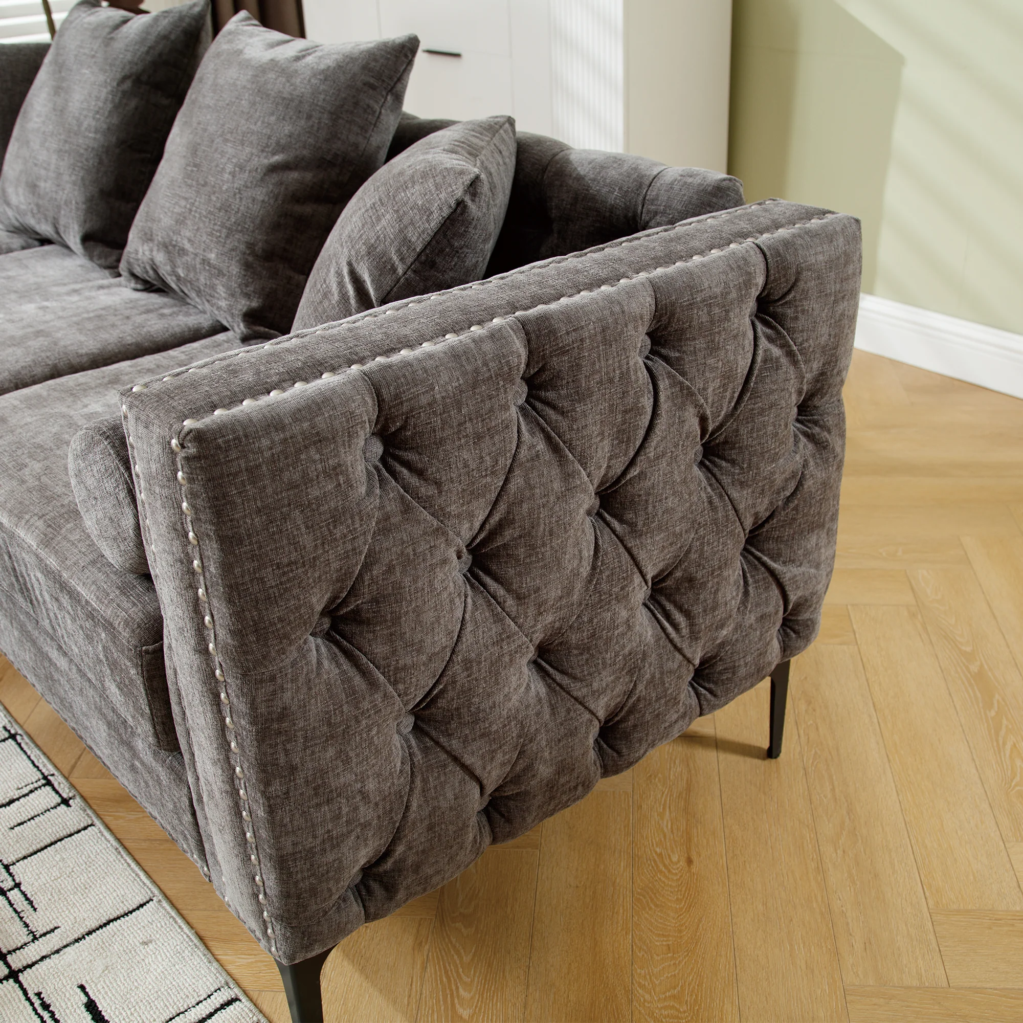 L Shaped Sectional Sofa Chenille Dark Gray - Image 13