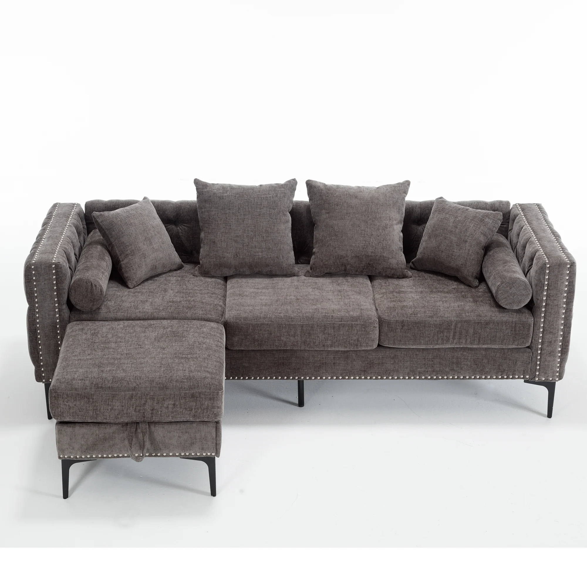 L Shaped Sectional Sofa Chenille Dark Gray - Image 19