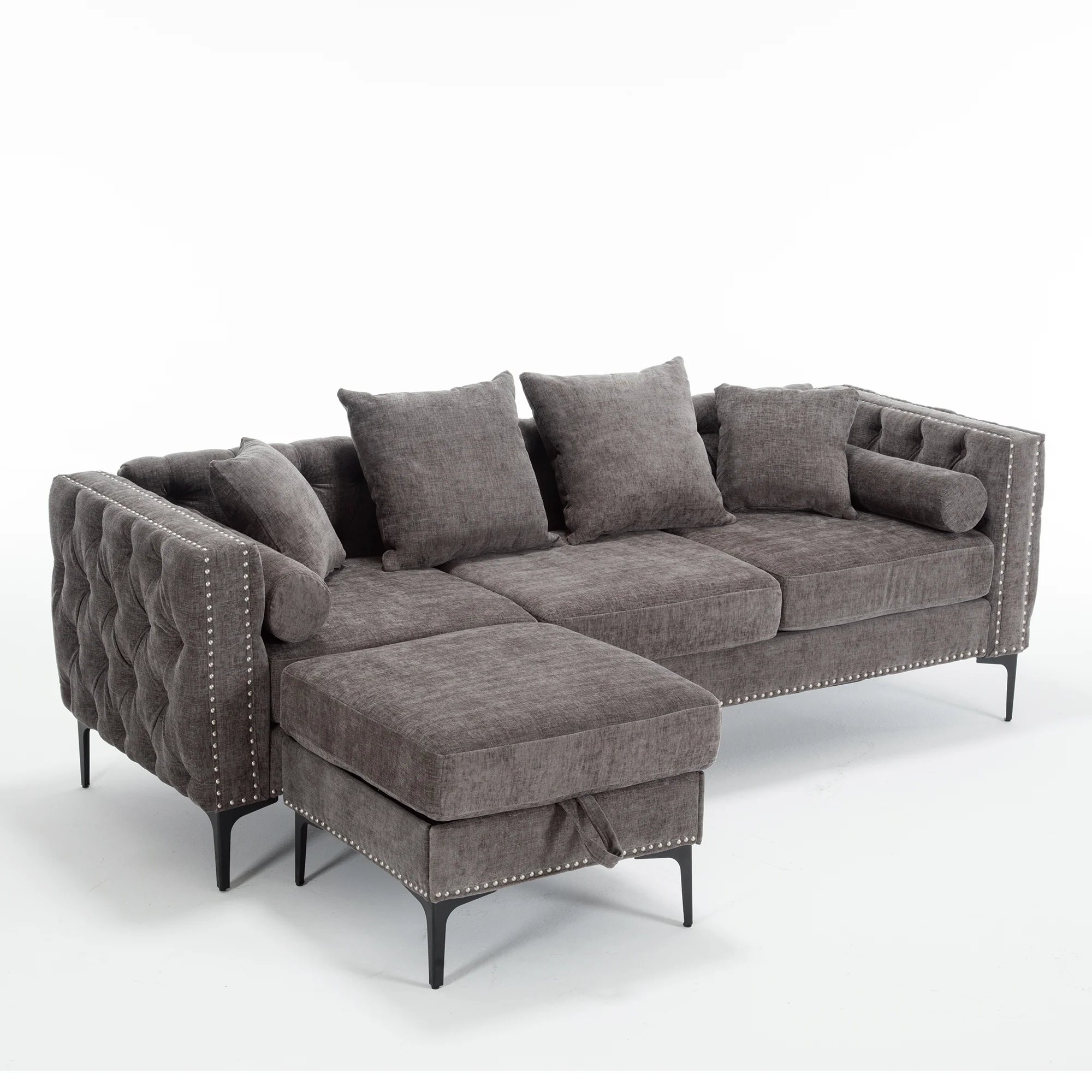 L Shaped Sectional Sofa Chenille Dark Gray - Image 20