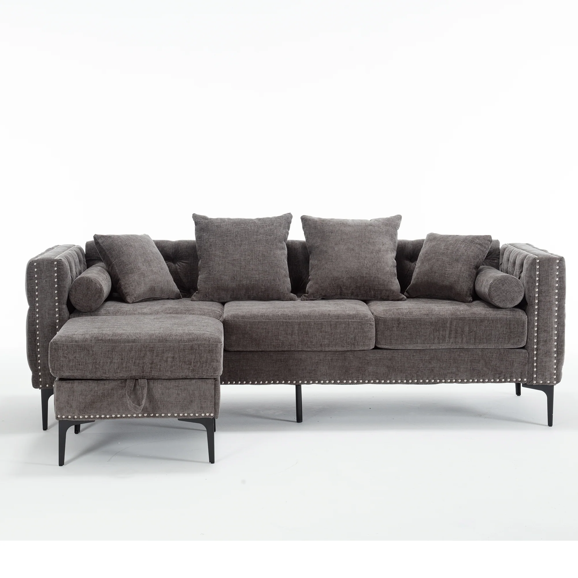 L Shaped Sectional Sofa Chenille Dark Gray - Image 21