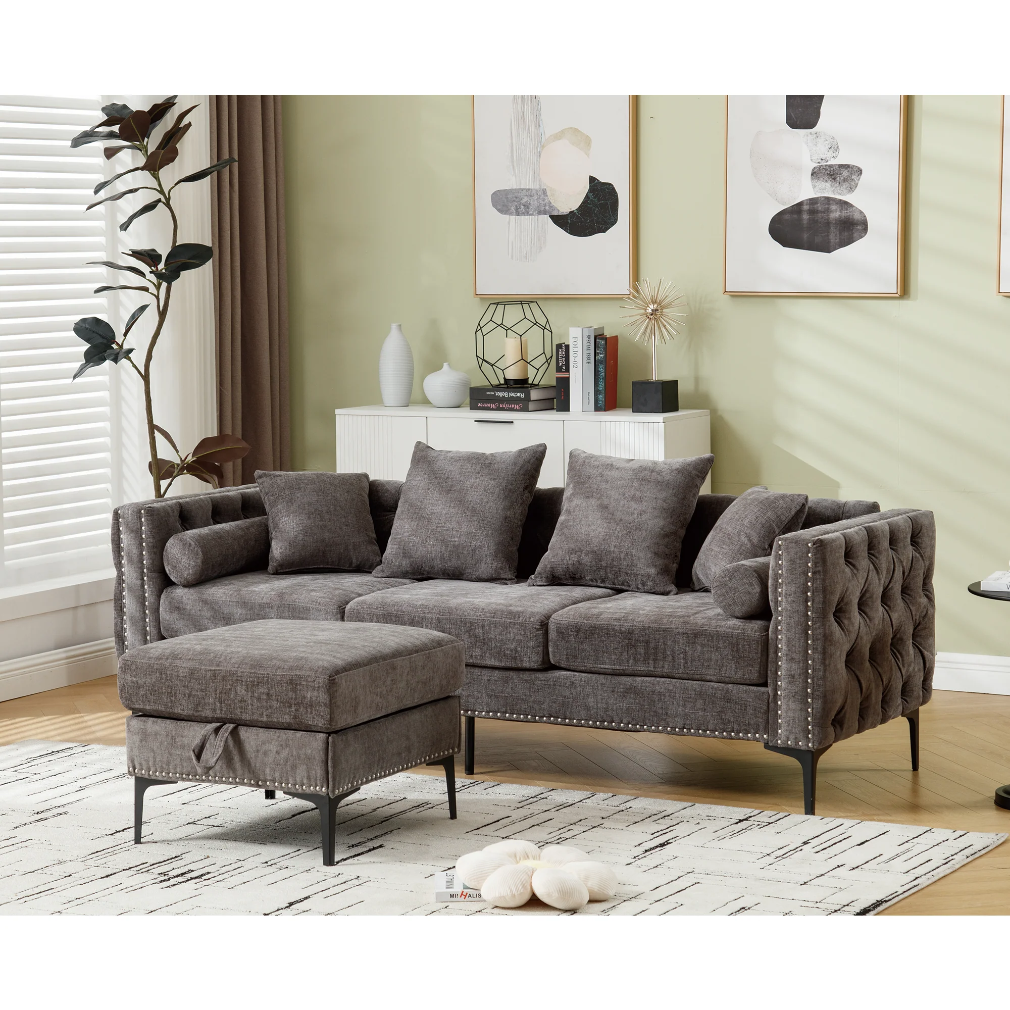 L Shaped Sectional Sofa Chenille Dark Gray - Image 3
