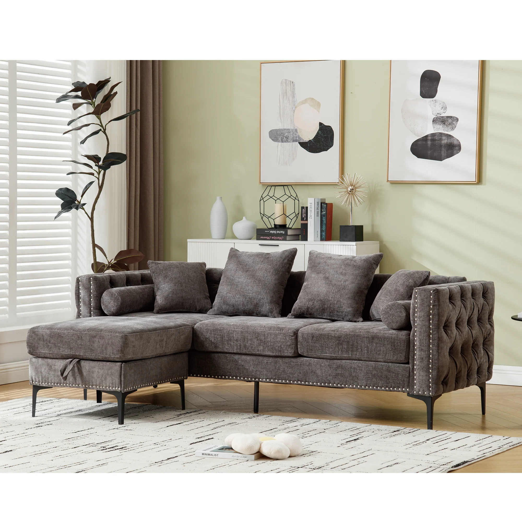 L Shaped Sectional Sofa Chenille Dark Gray - Image 5