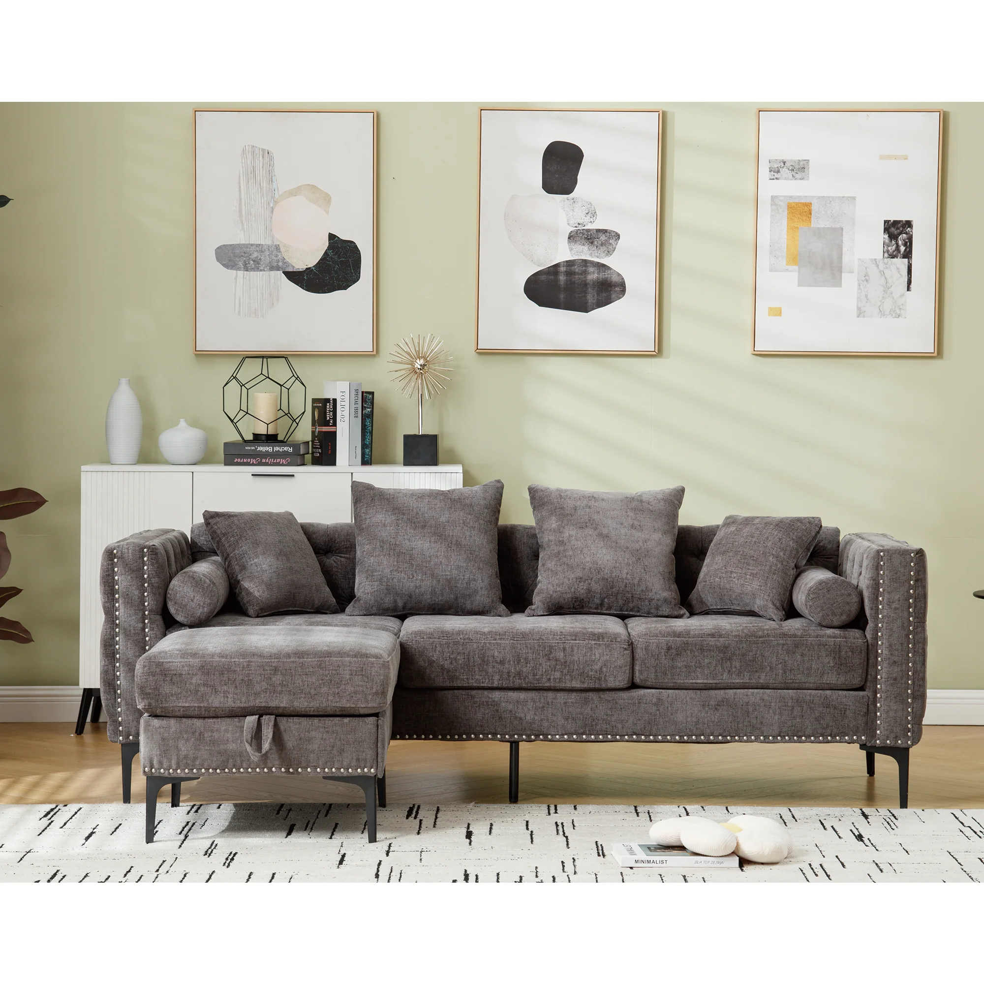 L Shaped Sectional Sofa Chenille Dark Gray - Image 6