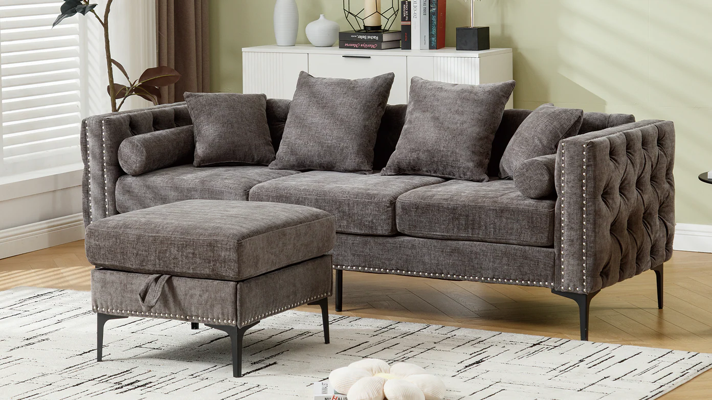 L Shaped Sectional Sofa Chenille Dark Gray - Image 7