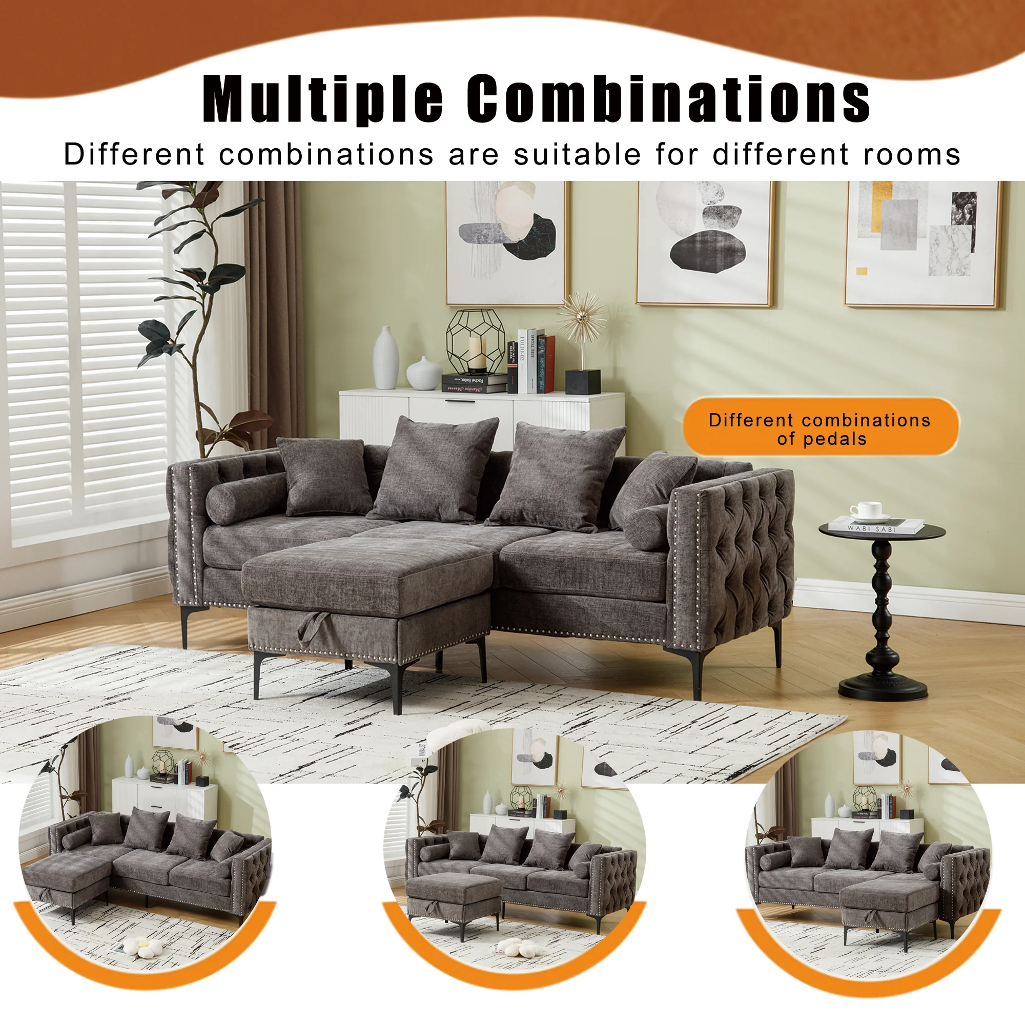 L Shaped Sectional Sofa Chenille Dark Gray - Image 8
