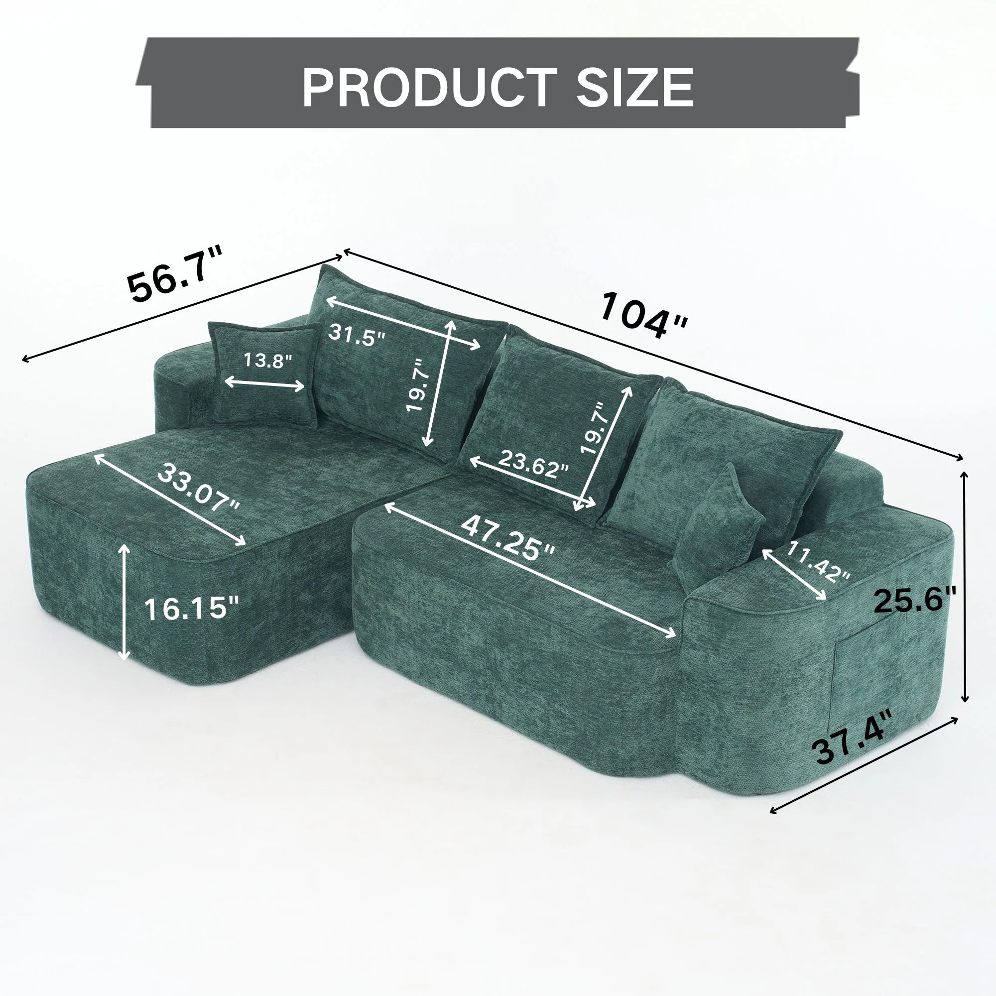 L-Shaped Sectional Sofa Couch With Chaise, Extra Deep Seats - Image 6