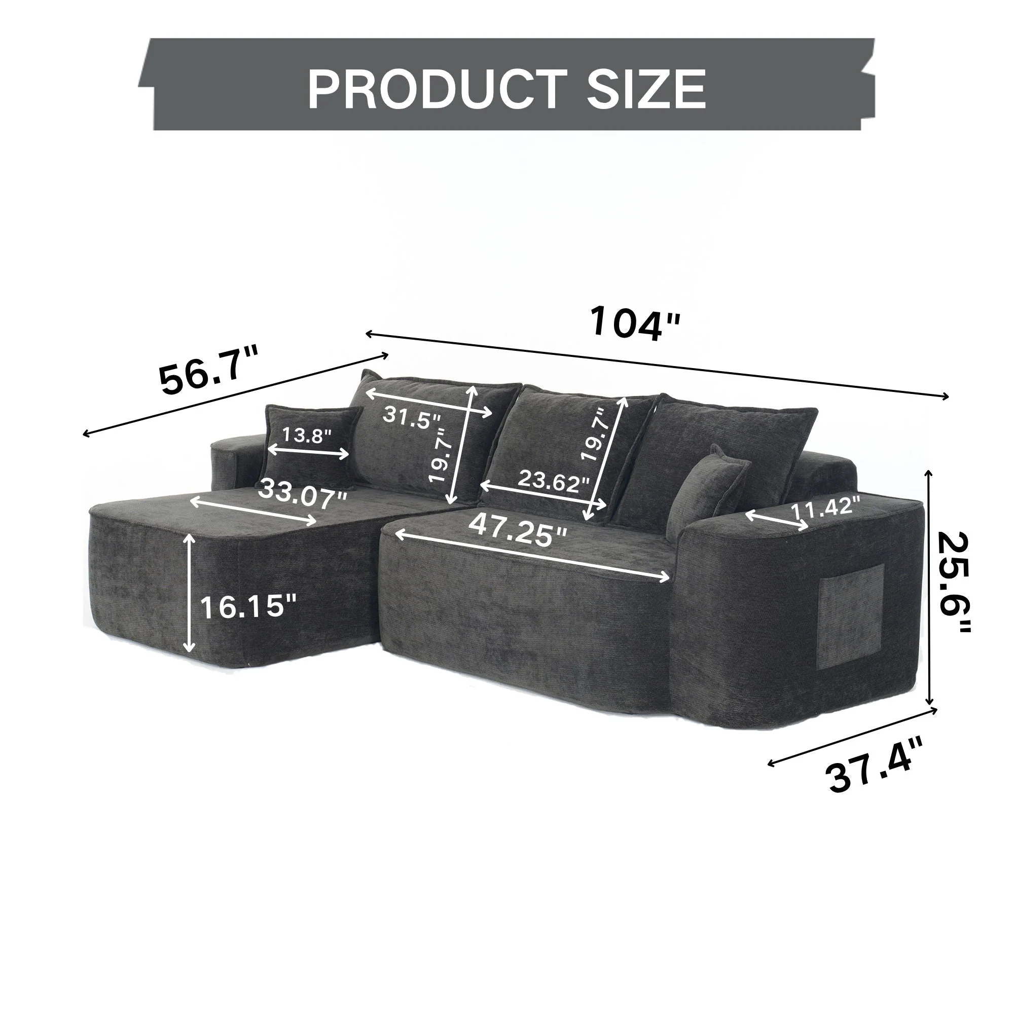L-Shaped Sectional Sofa Couch With Chaise, Extra Deep Seats - Image 9