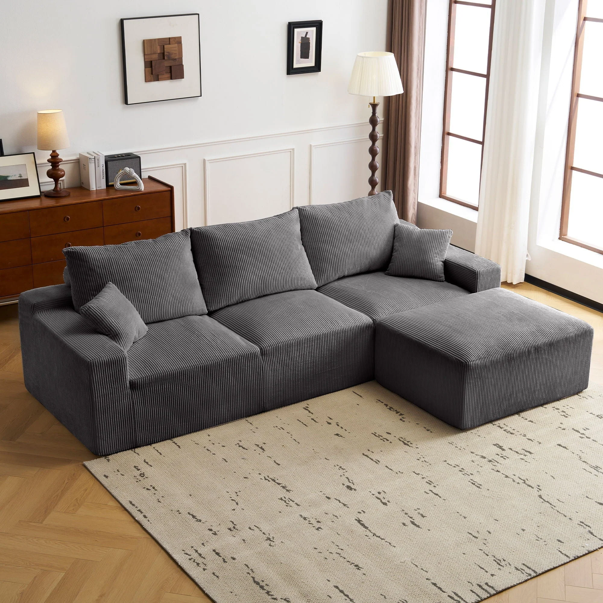 L Shaped Sectional Sofa, Full Compression 3 Seater Cloud Couch With Chaise - Image 7