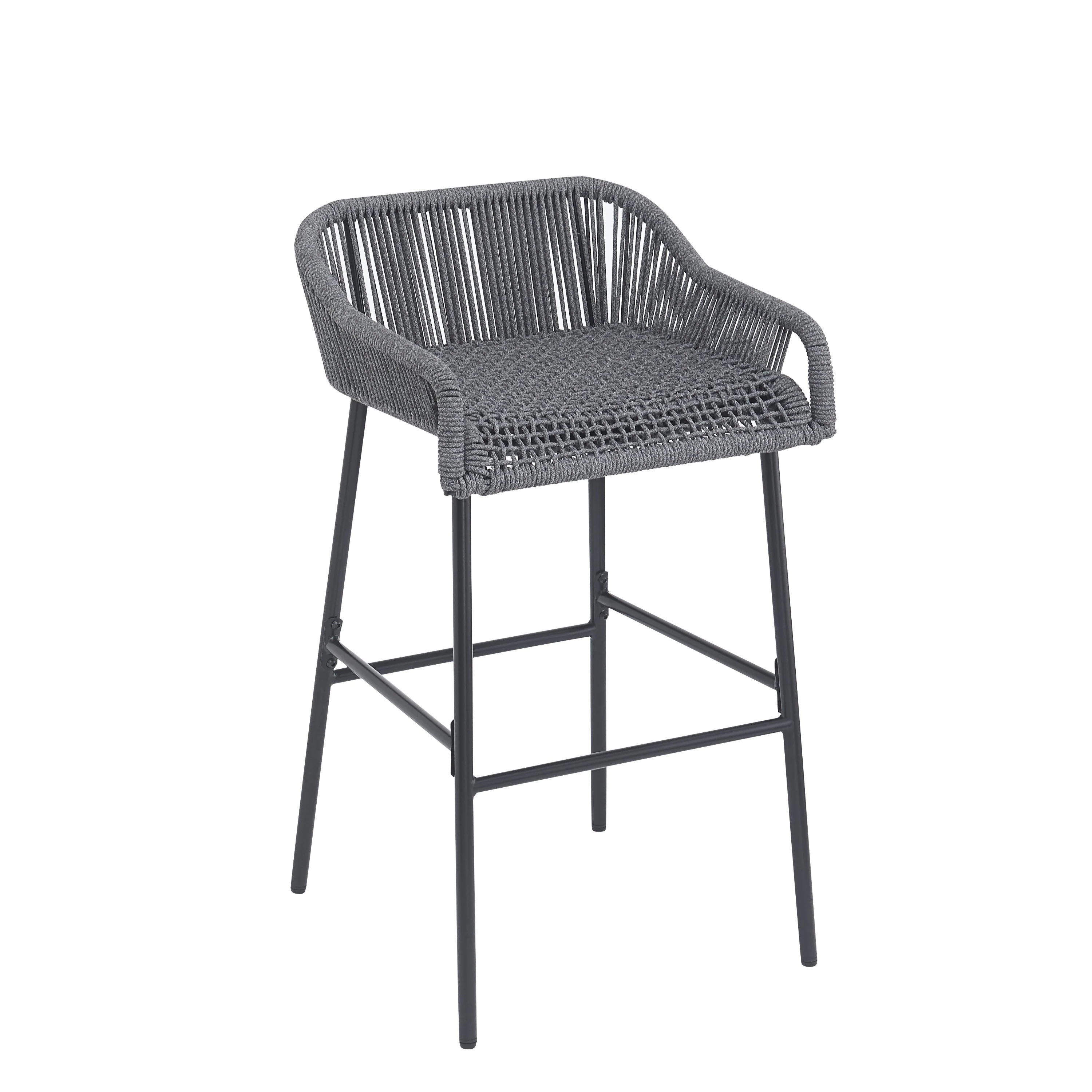 La Push Outdoor Patio Dark Gray Rope Barstool (Set of 2) - Image 10