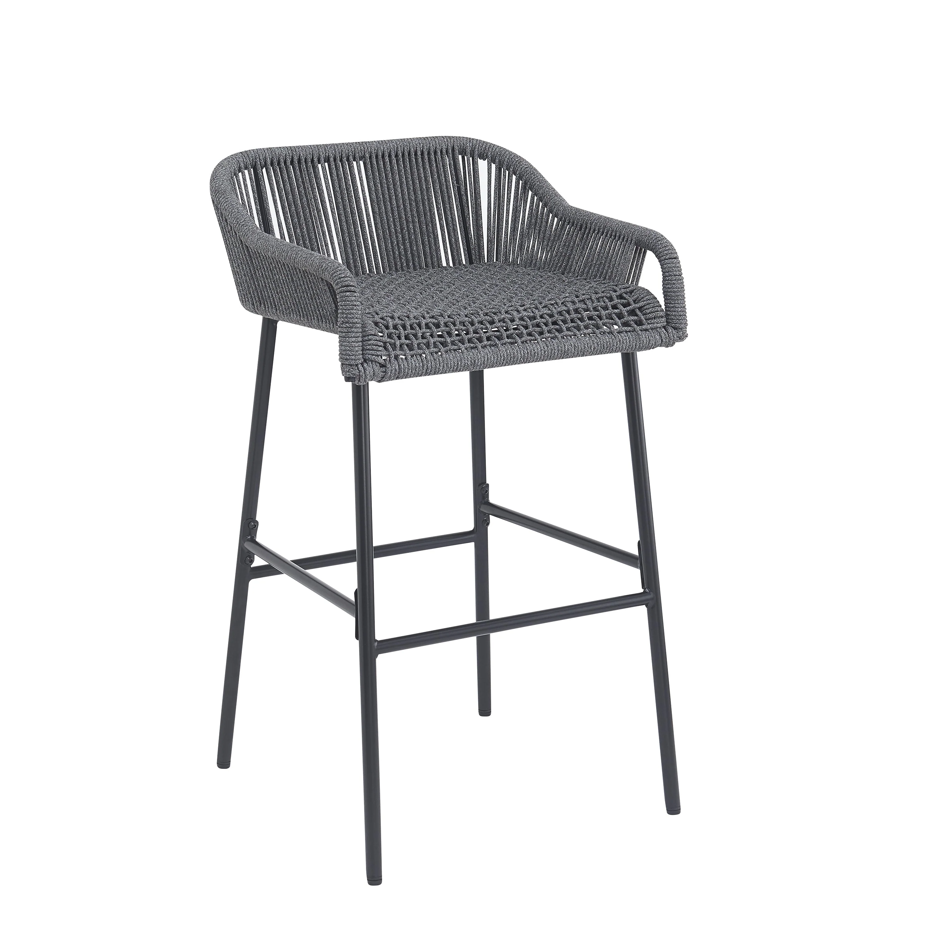 La Push Outdoor Patio Dark Gray Rope Barstool (Set of 2) - Image 4