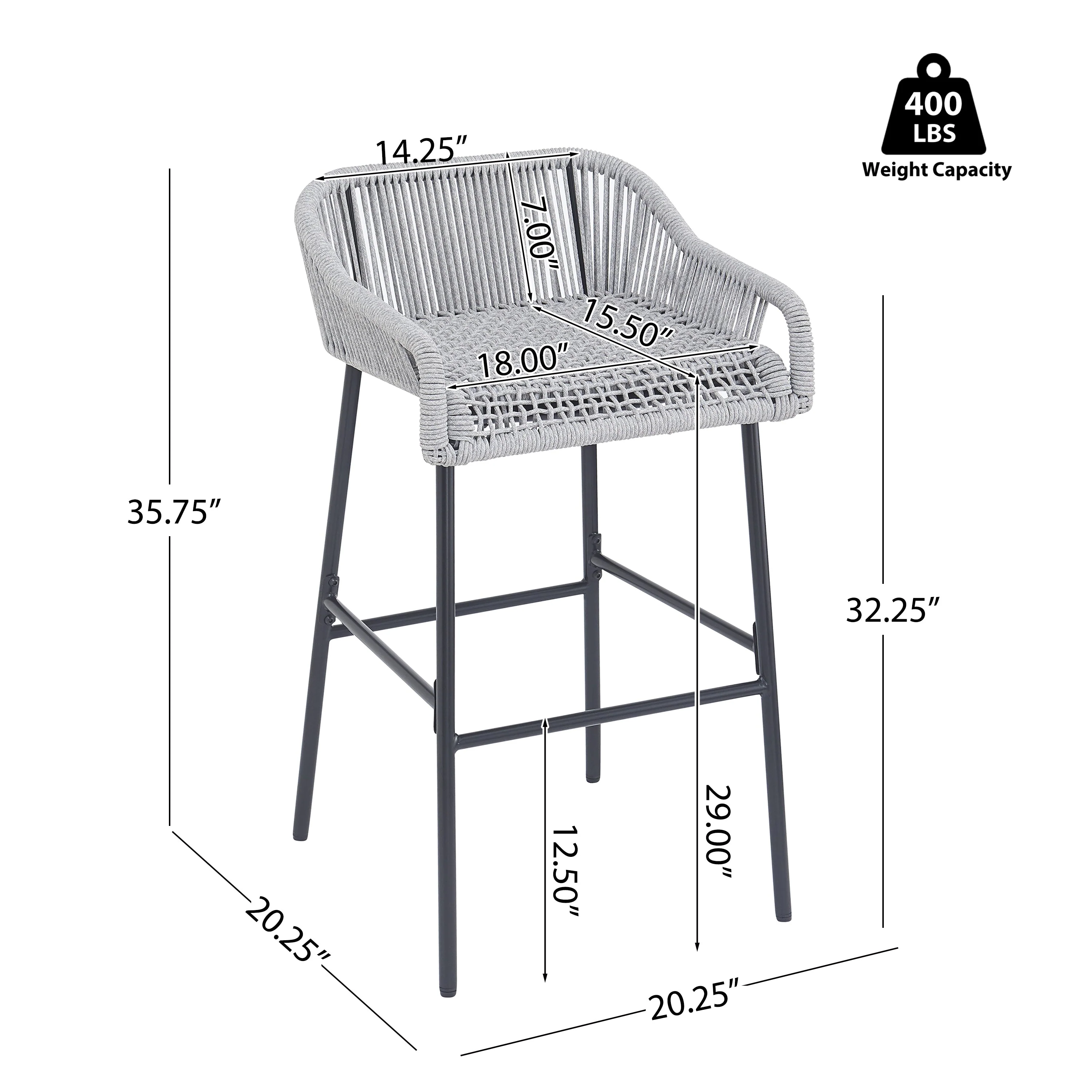 La Push Outdoor Patio Light Gray Rope Bar Stool, Set of 2 - Image 10