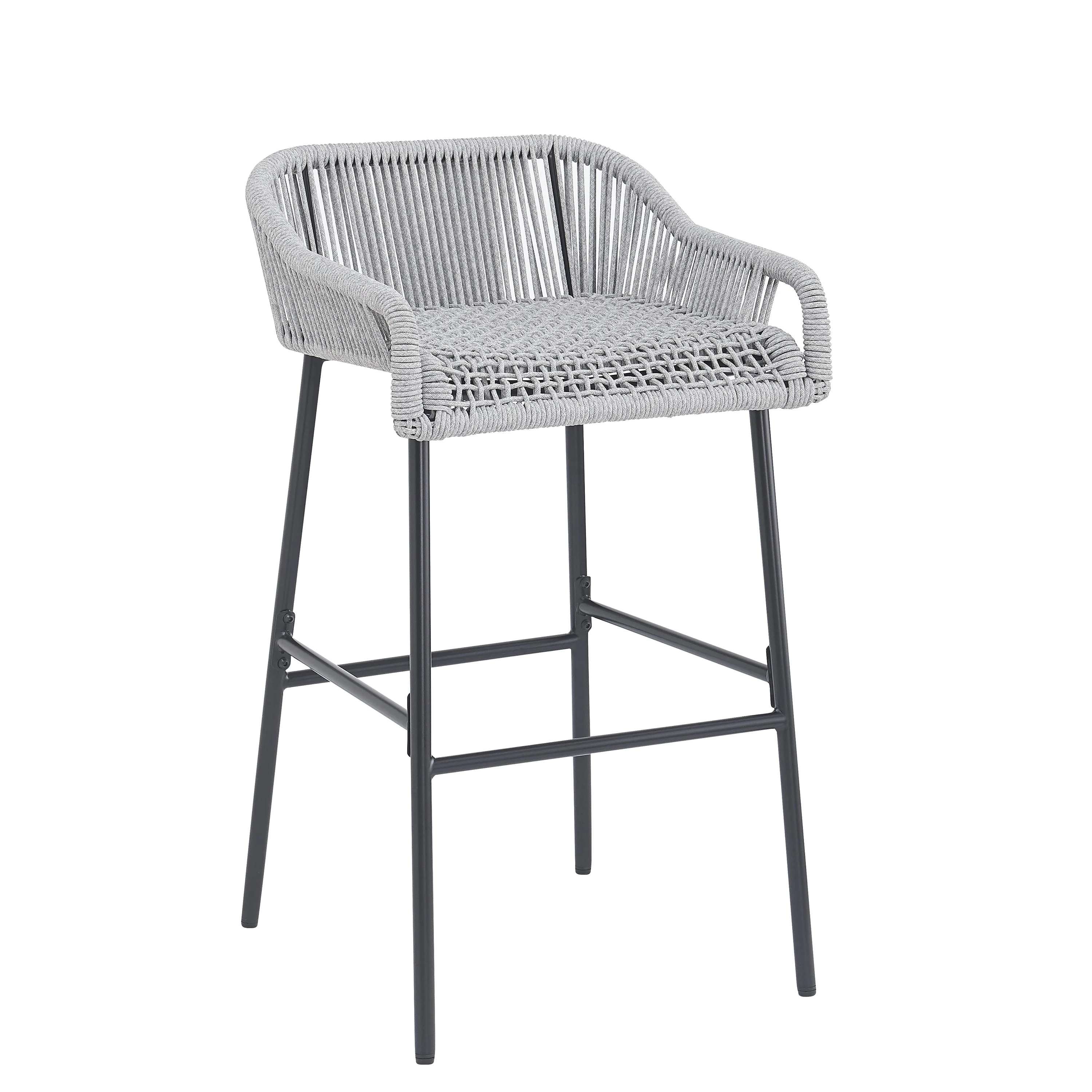 La Push Outdoor Patio Light Gray Rope Bar Stool, Set of 2 - Image 4