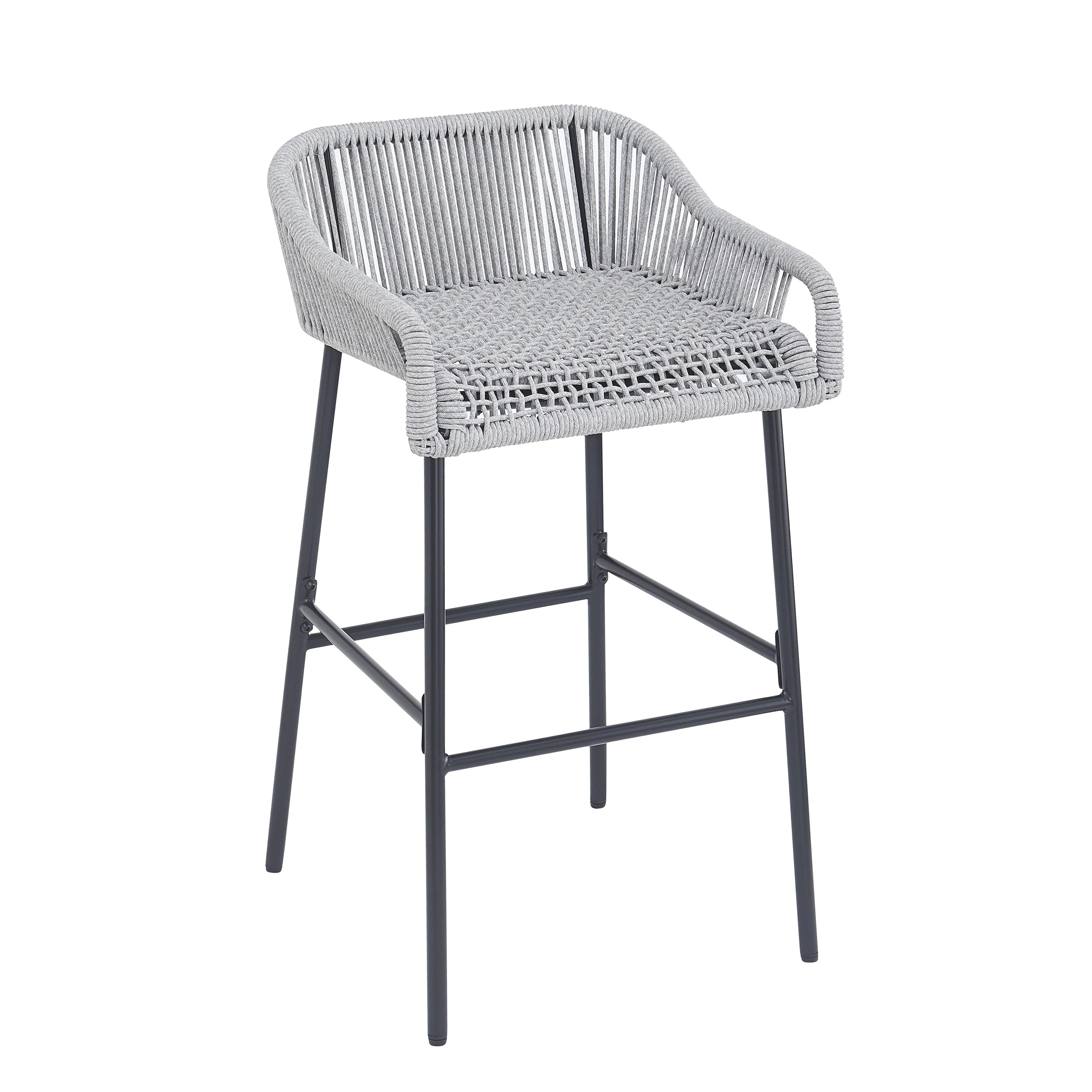La Push Outdoor Patio Light Gray Rope Bar Stool, Set of 2 - Image 8