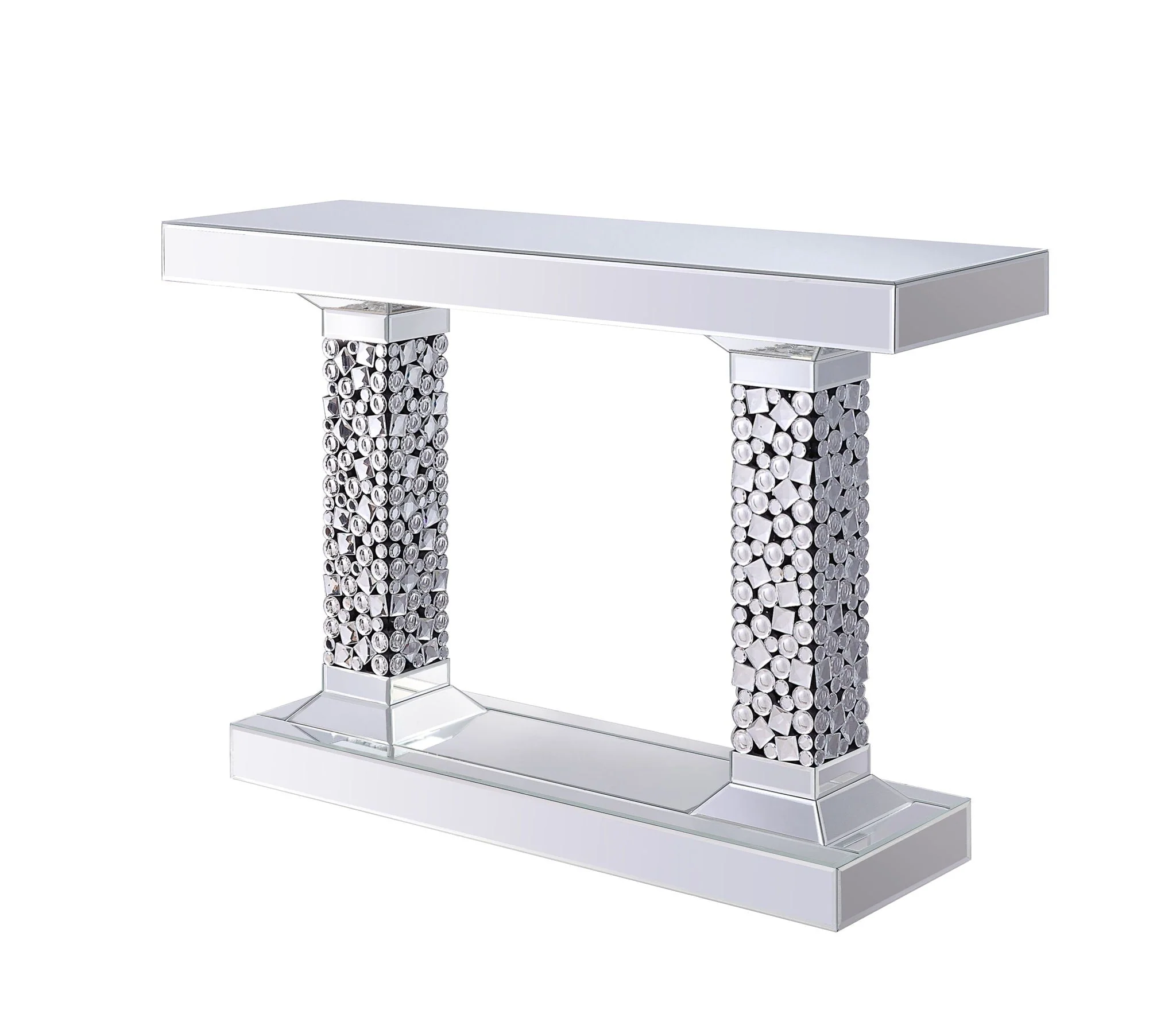 Lachina - Glam Mirrored Faux Gems Console Table - Silver - Image 3