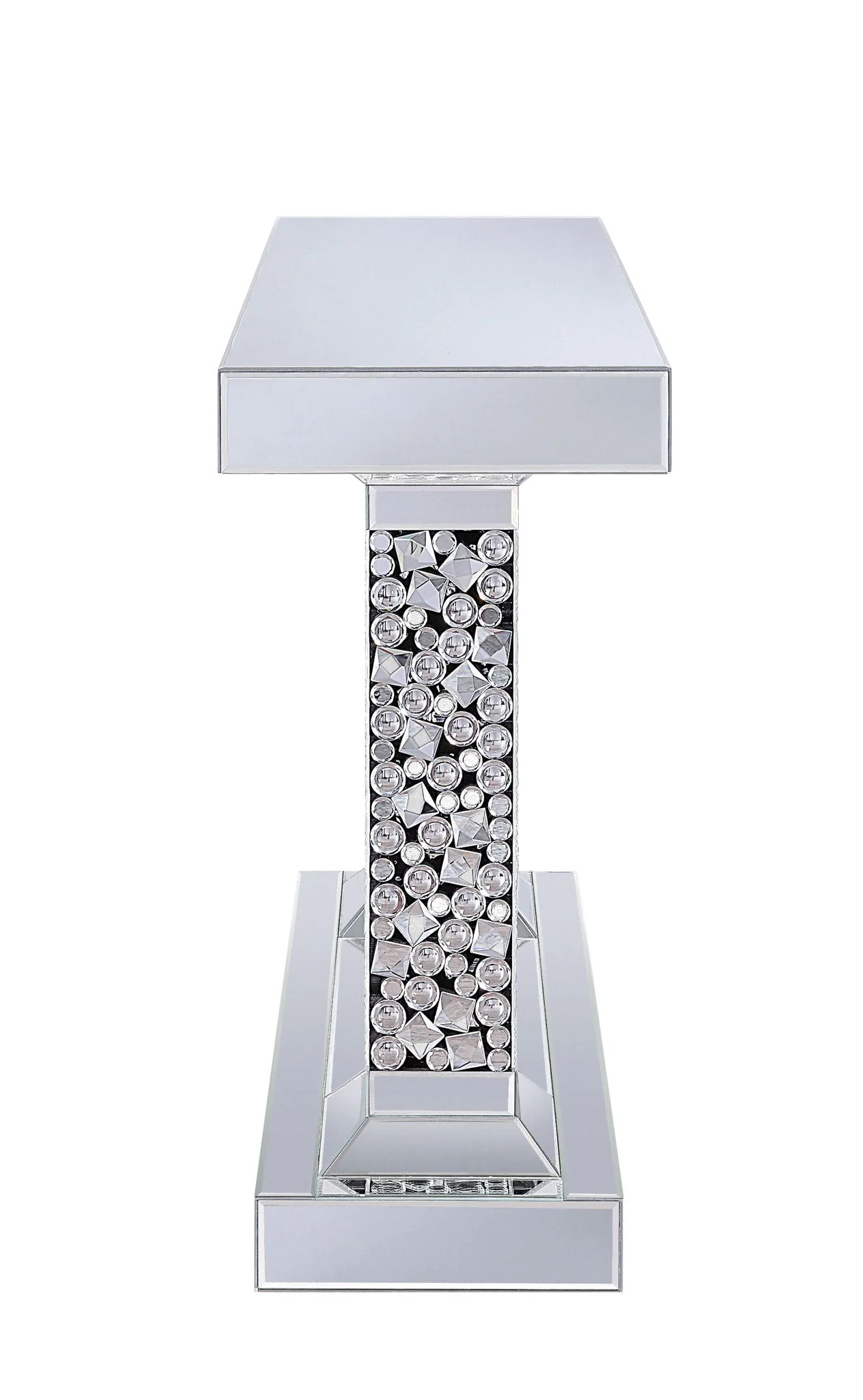 Lachina - Glam Mirrored Faux Gems Console Table - Silver - Image 4