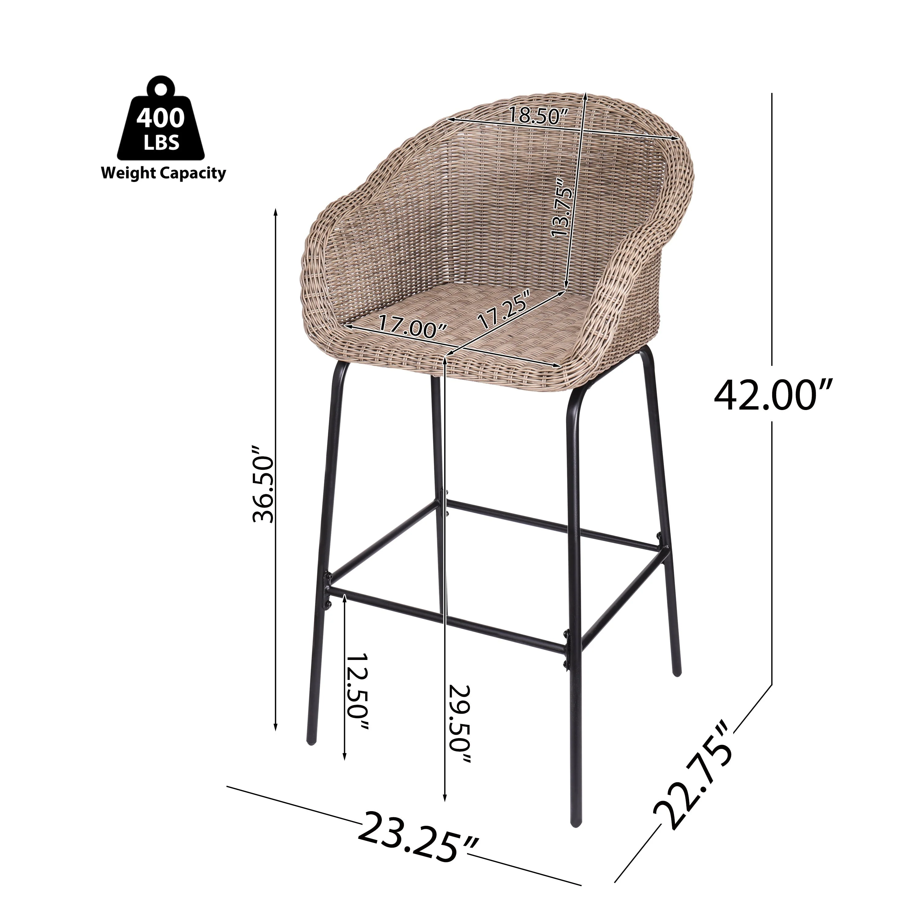 Ladd Outdoor Metal Wicker Barstool Set of 2 - Image 10