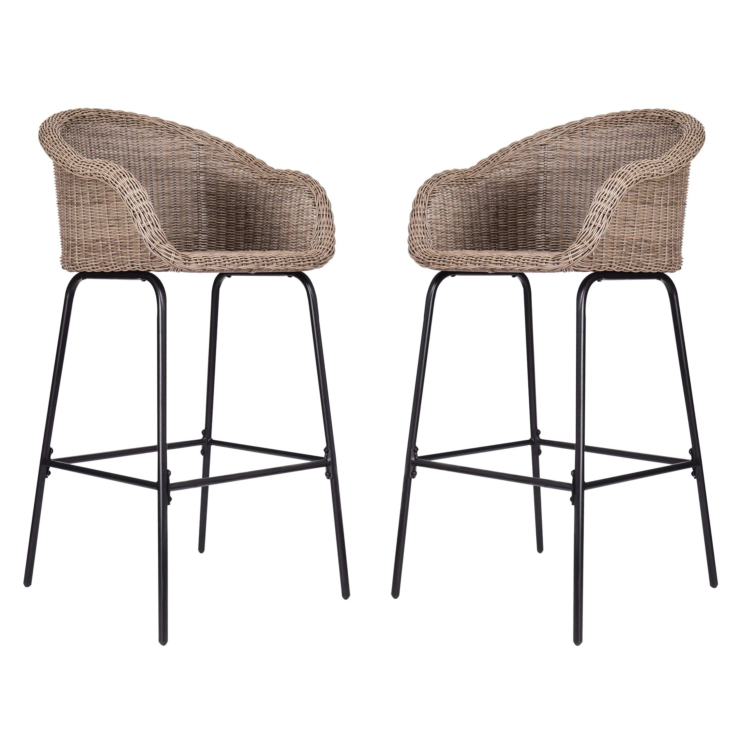 Ladd Outdoor Metal Wicker Barstool Set of 2 - Image 3