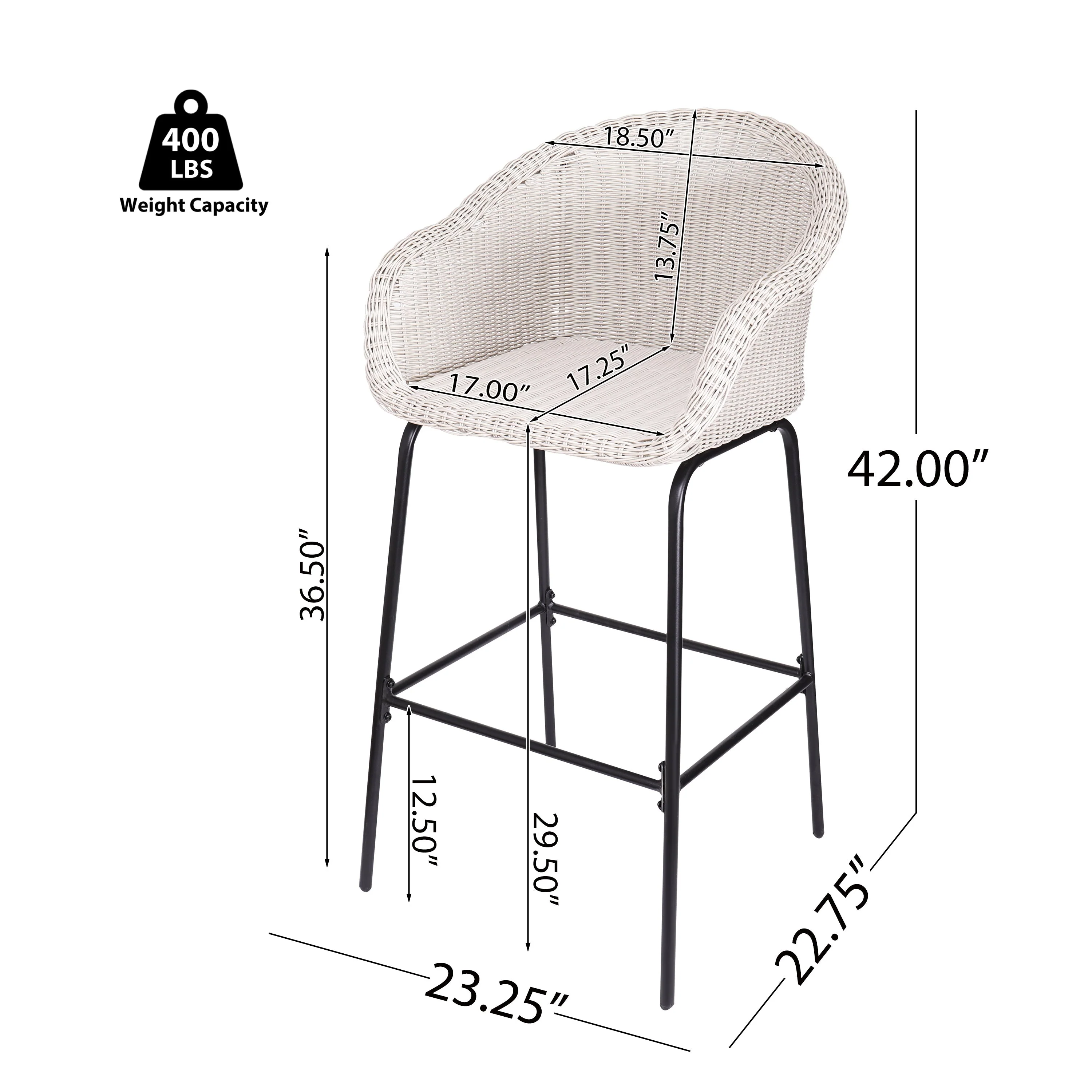Ladd Outdoor Metal Wicker Barstool Set of 2 - Light Gray - Image 8