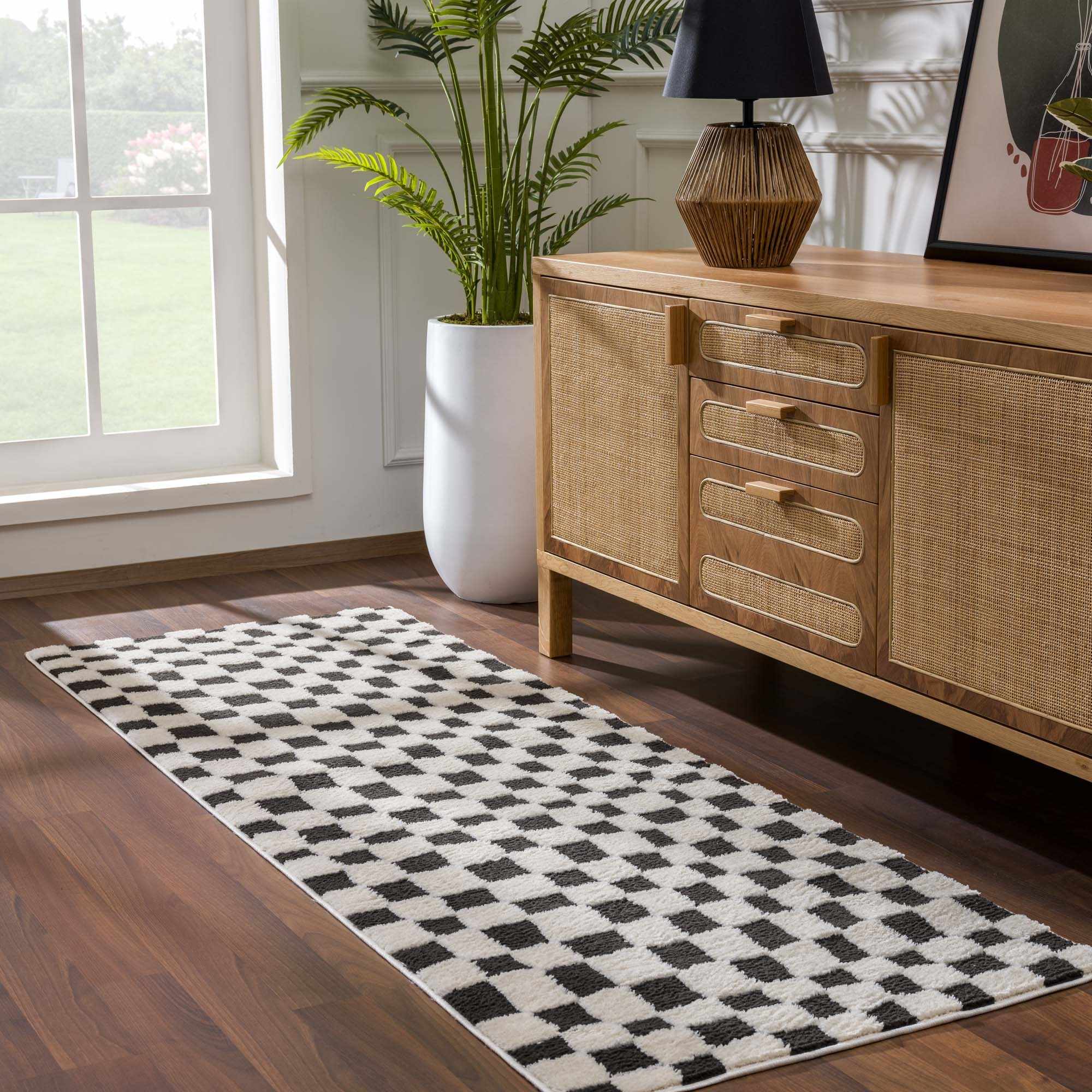Lajos Black & White Checkered Plush Rug - Image 11