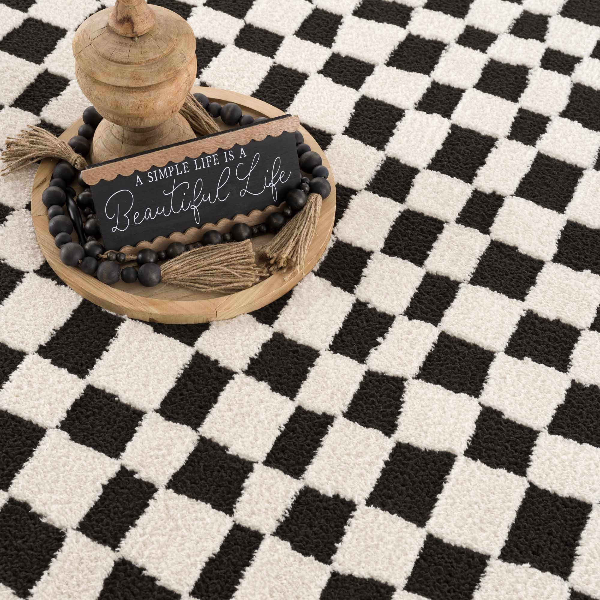 Lajos Black & White Checkered Plush Rug - Image 13