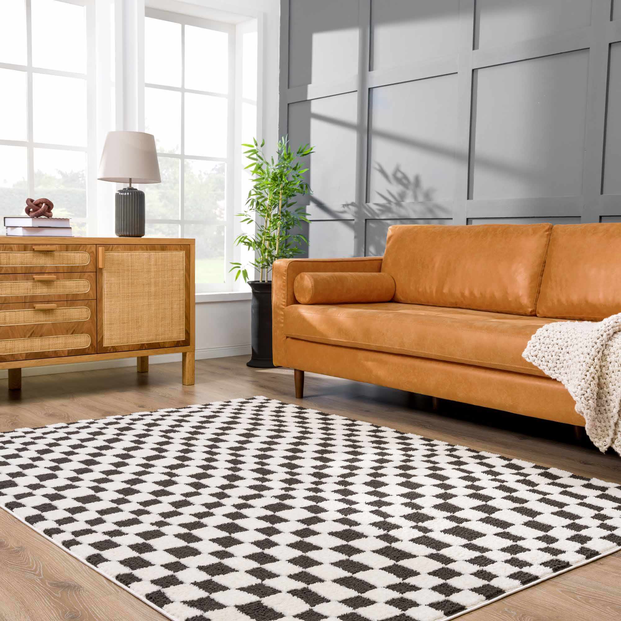 Lajos Black & White Checkered Plush Rug - Image 15