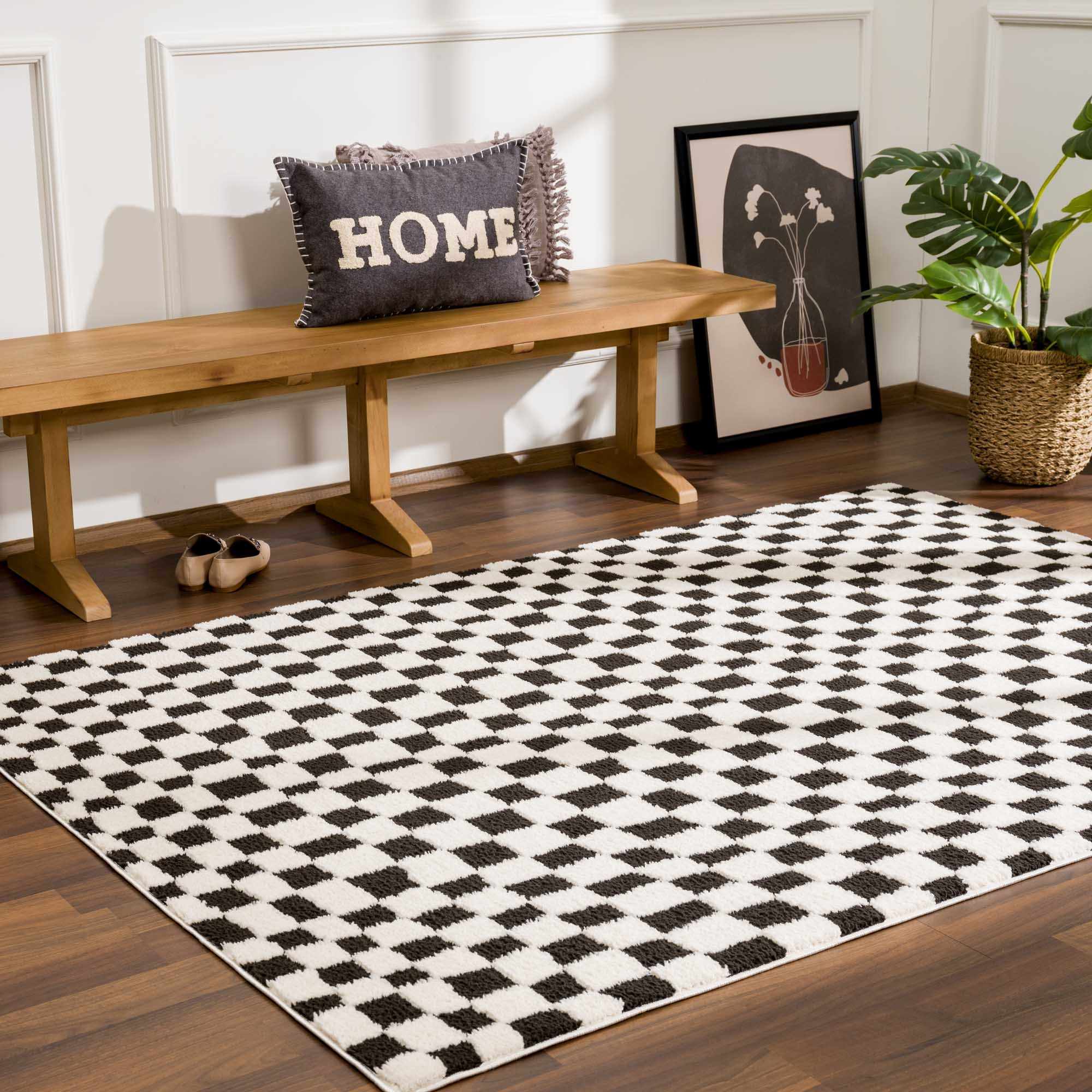 Lajos Black & White Checkered Plush Rug - Image 16