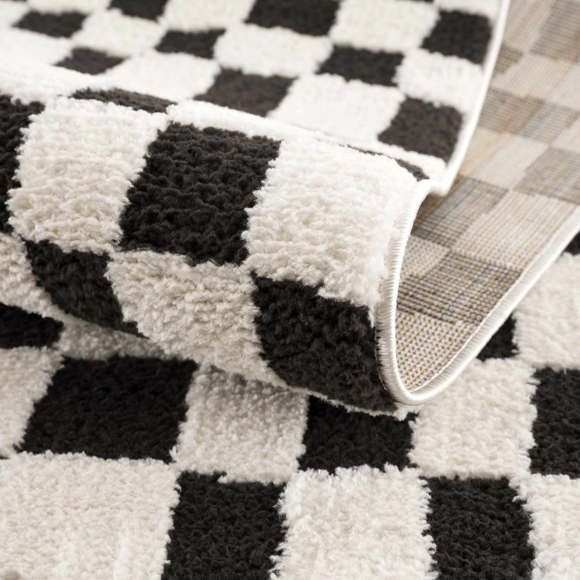 Lajos Black & White Checkered Plush Rug - Image 18