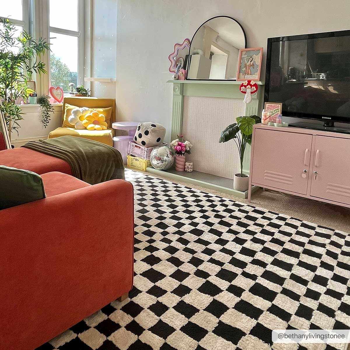 Lajos Black & White Checkered Plush Rug - Image 2