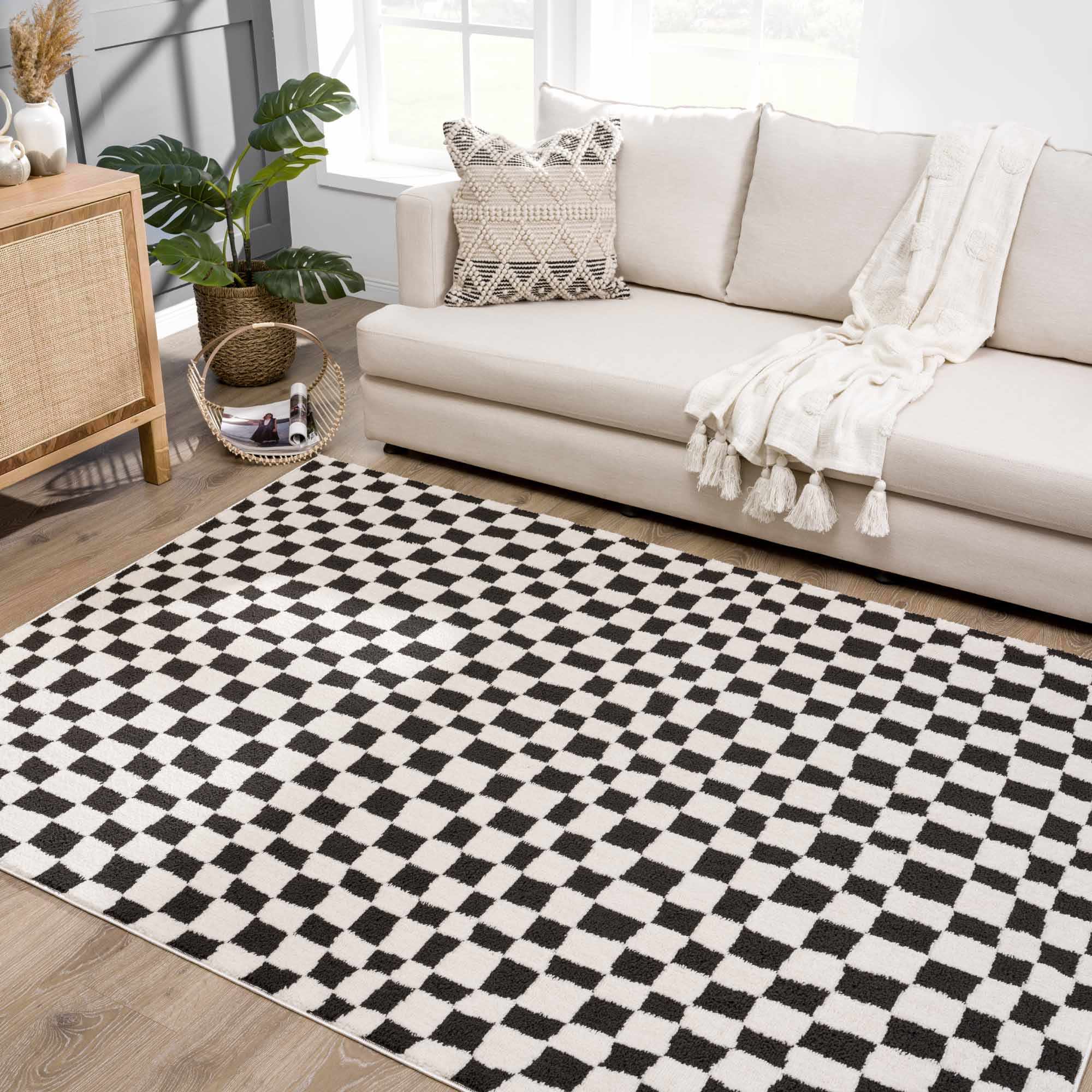 Lajos Black & White Checkered Plush Rug - Image 20