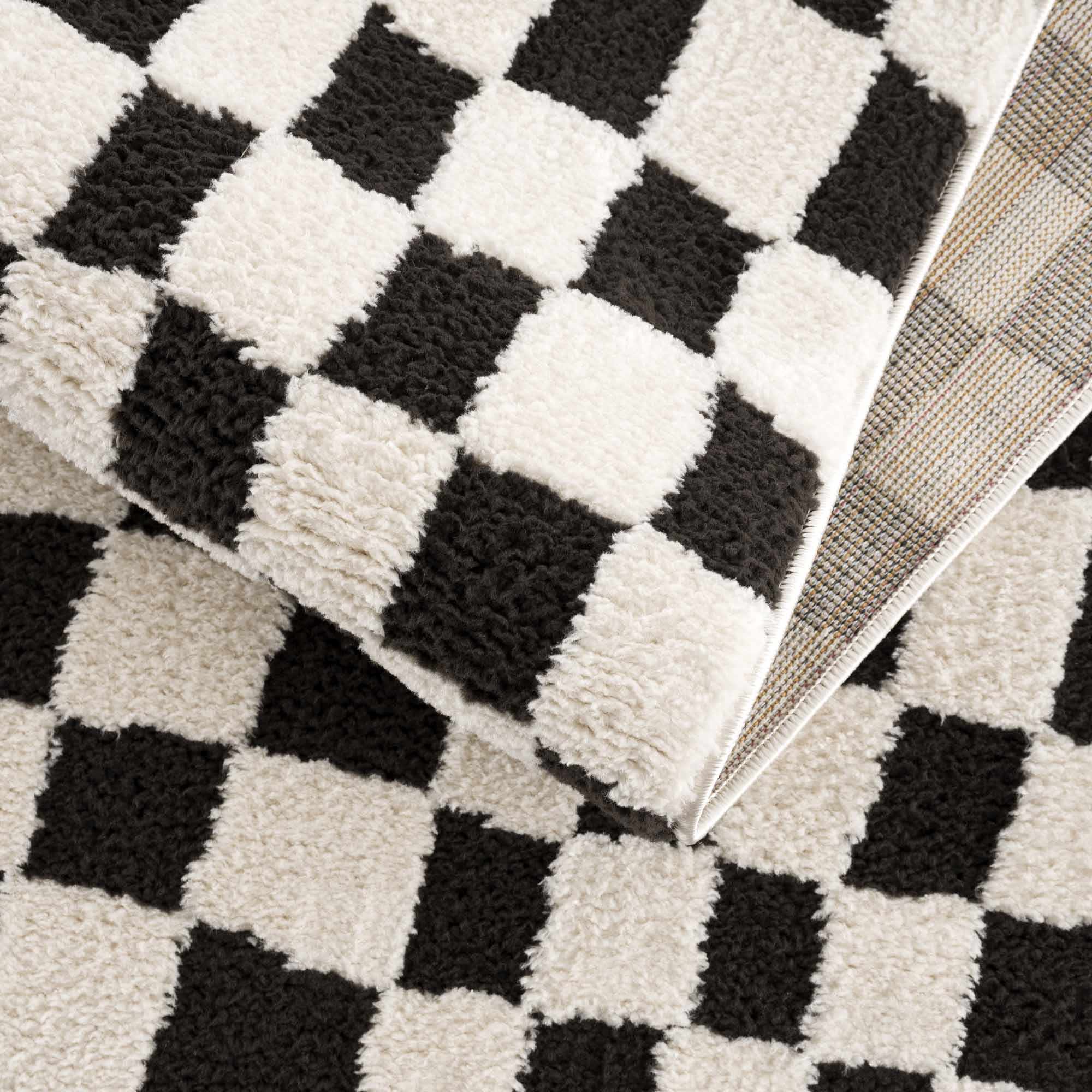 Lajos Black & White Checkered Plush Rug - Image 21