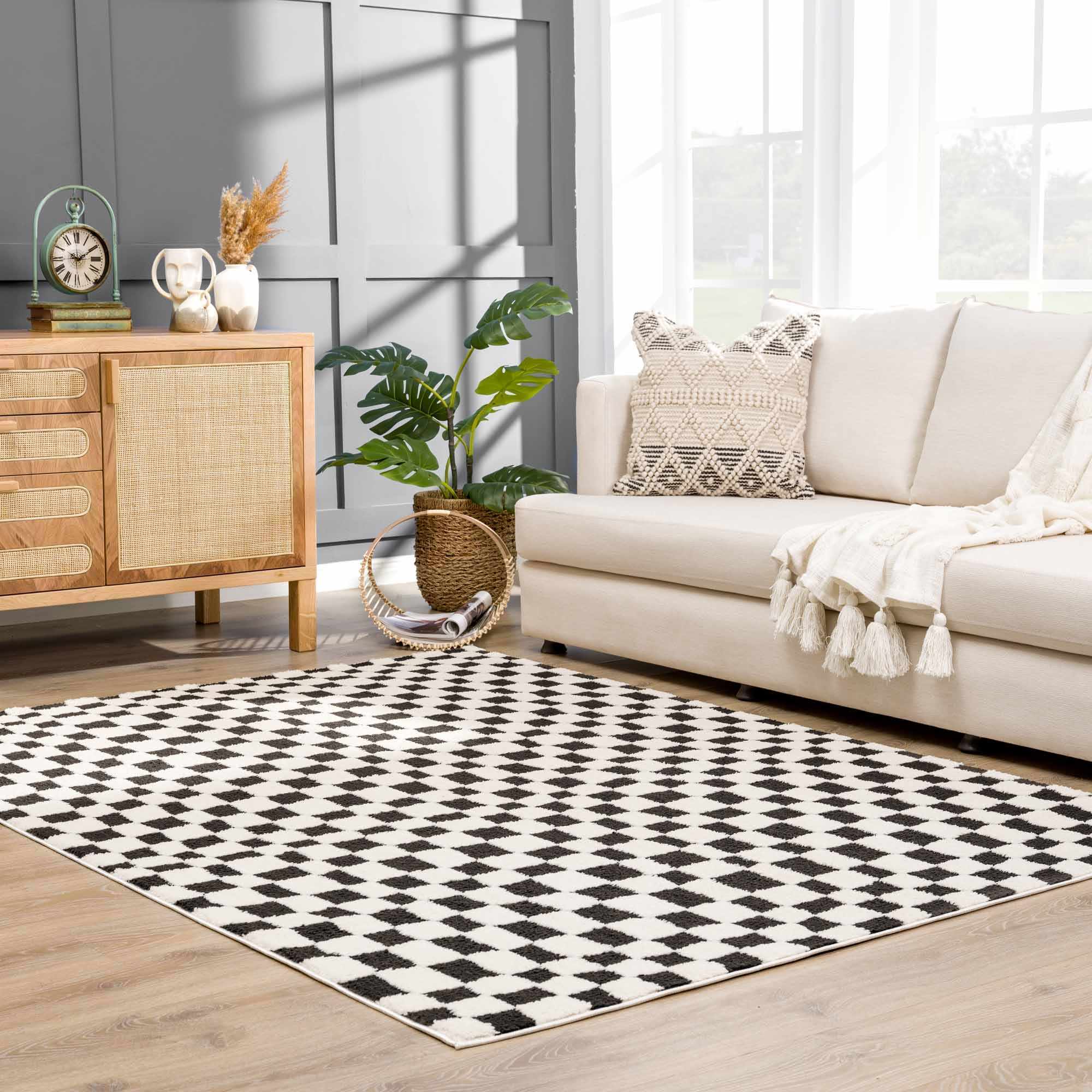 Lajos Black & White Checkered Plush Rug - Image 22