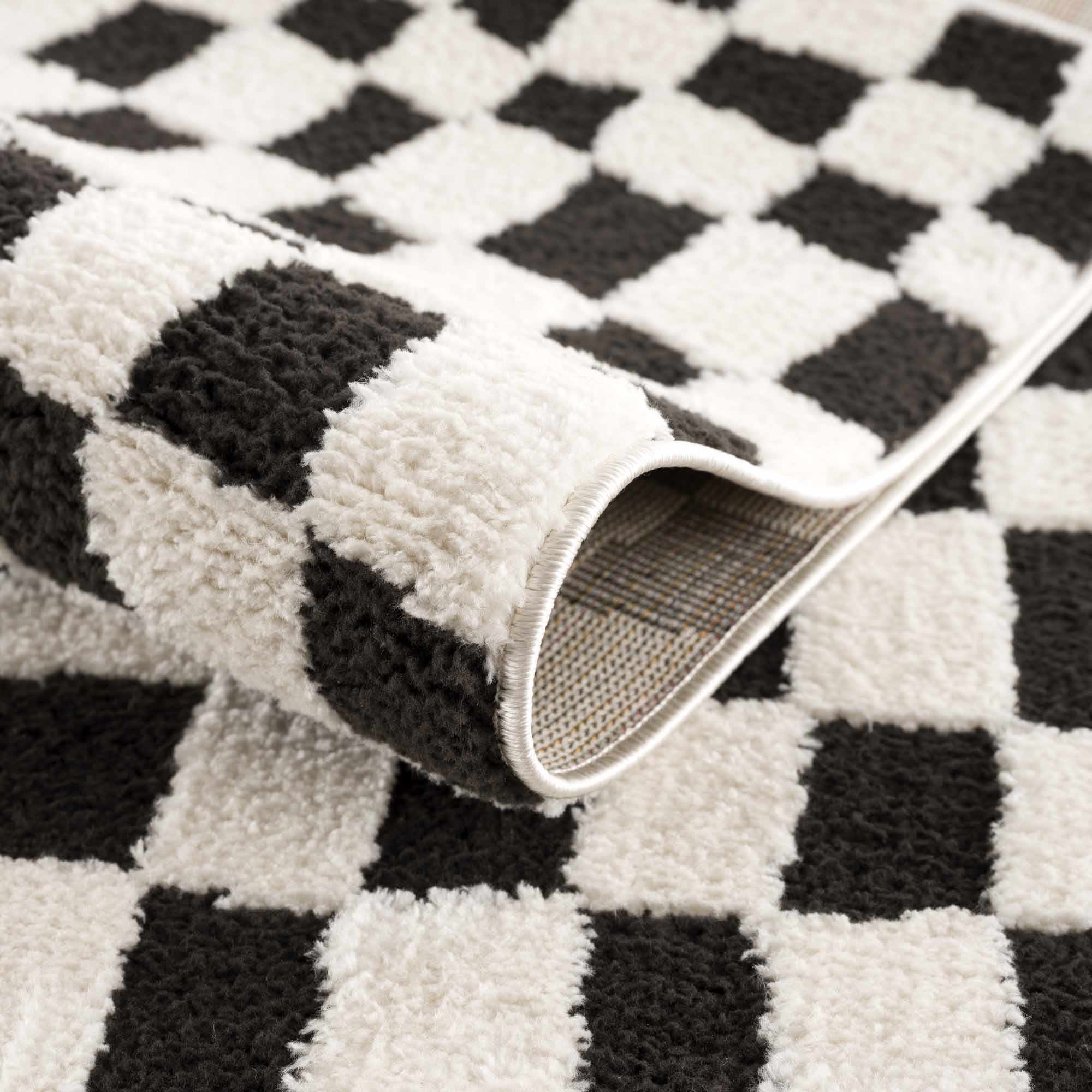 Lajos Black & White Checkered Plush Rug - Image 8