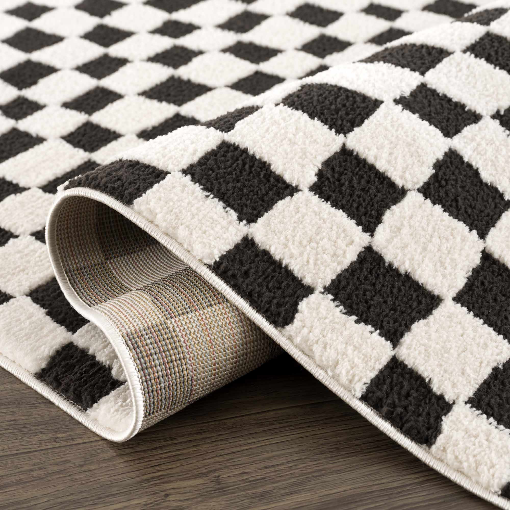 Lajos Black & White Checkered Plush Rug - Image 9
