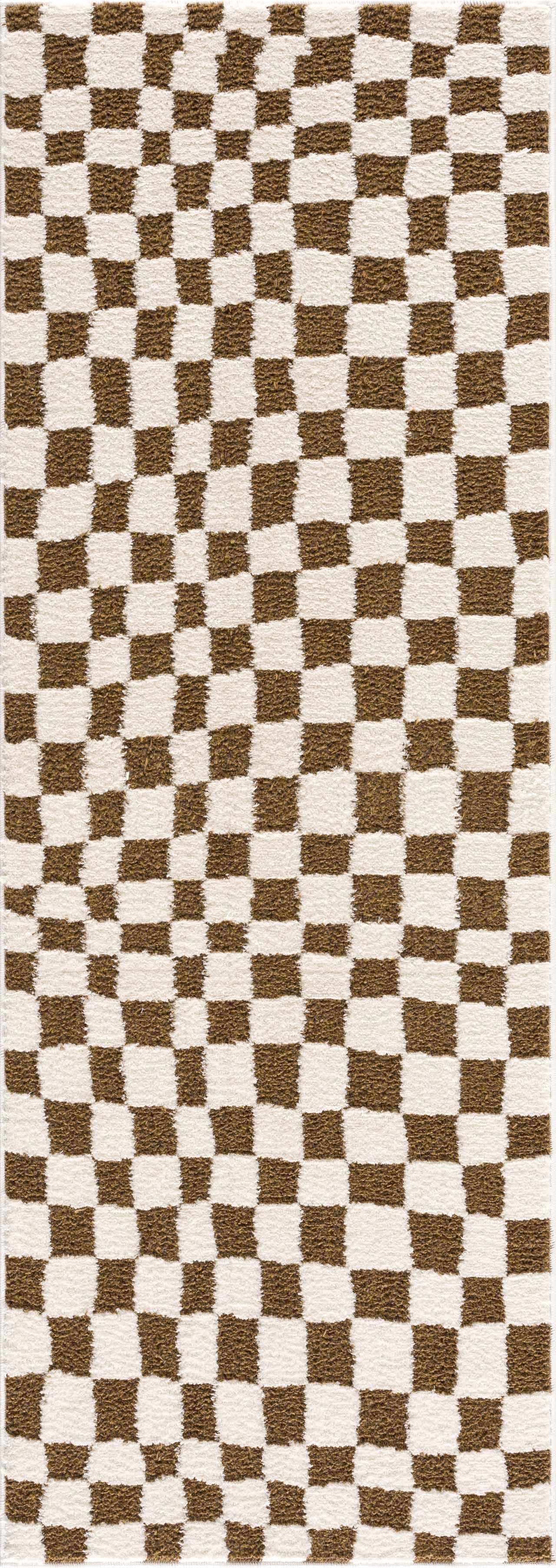 Lajos Brown Checkered Shag Rug - Image 10
