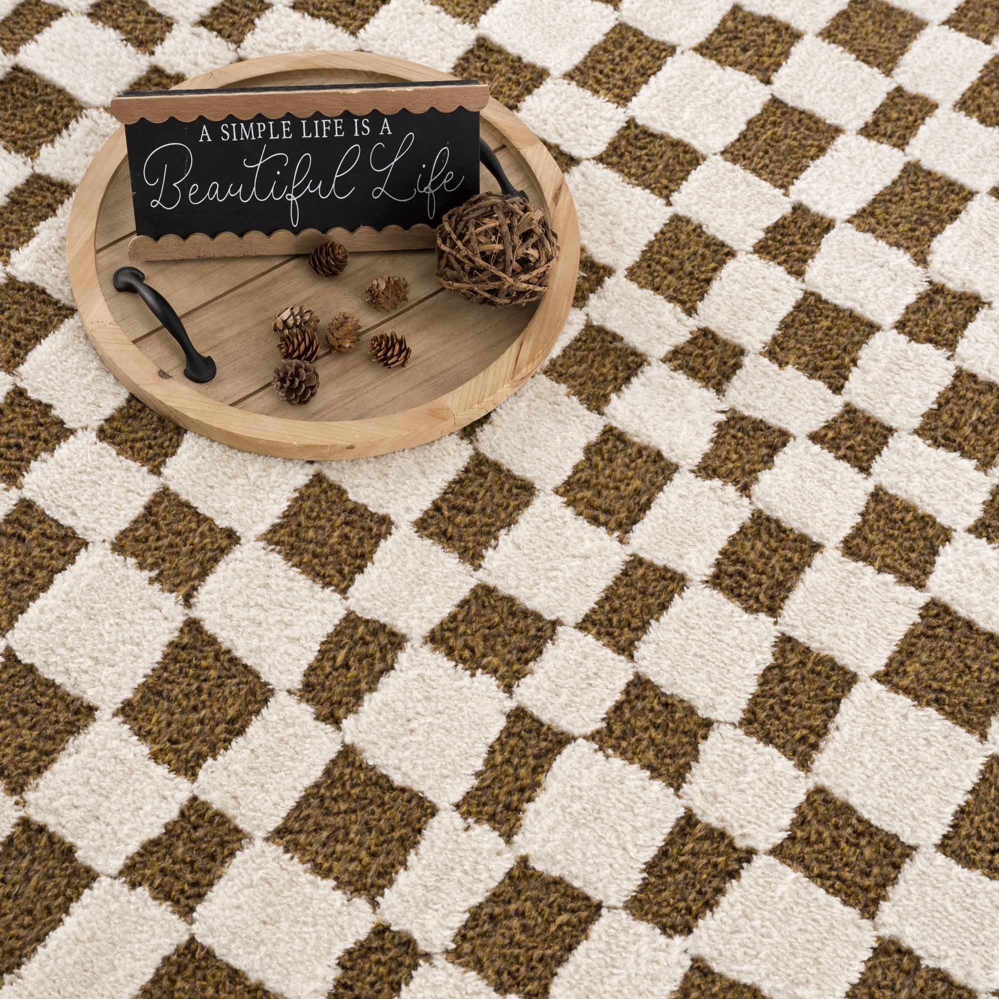Lajos Brown Checkered Shag Rug - Image 11