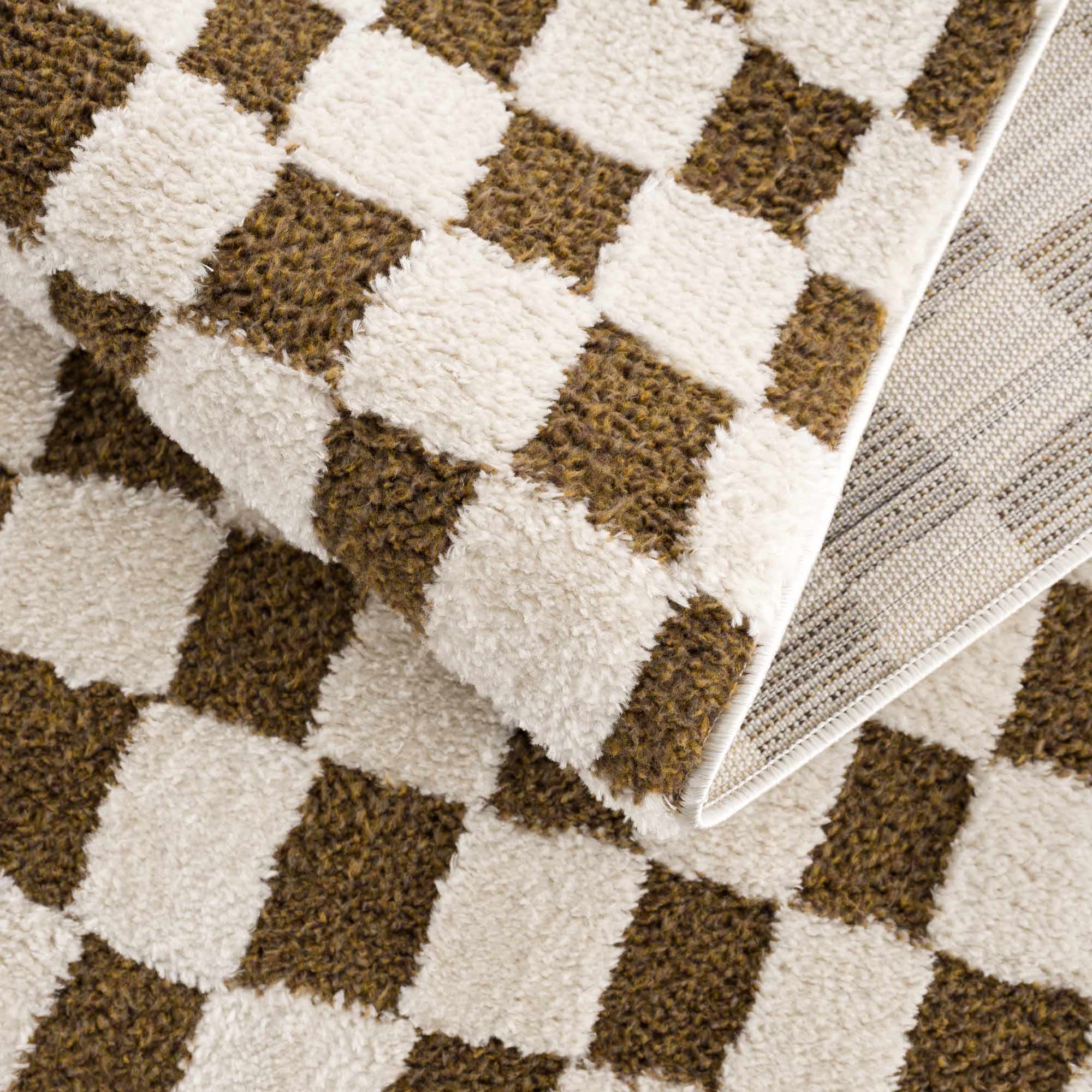 Lajos Brown Checkered Shag Rug - Image 14