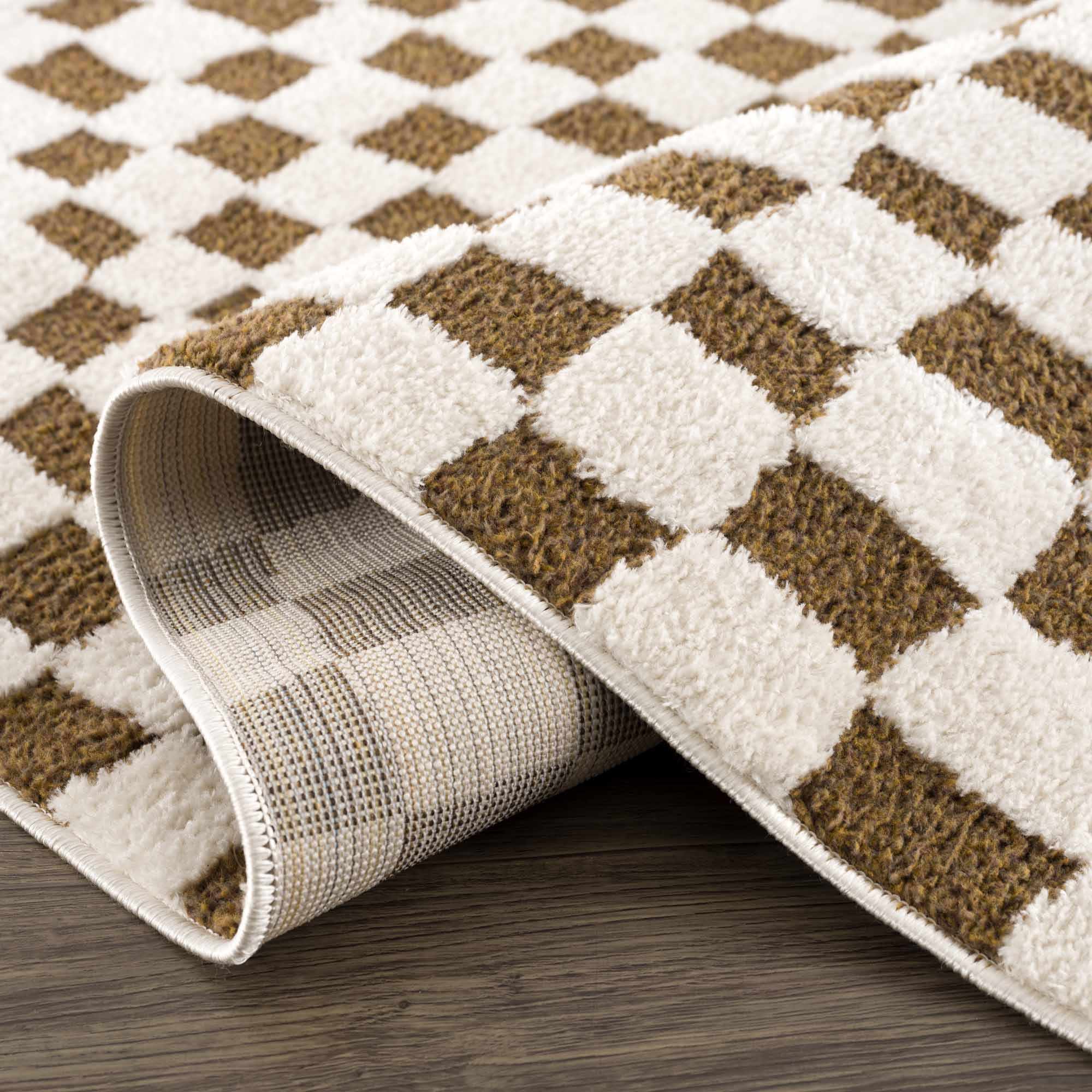 Lajos Brown Checkered Shag Rug - Image 15