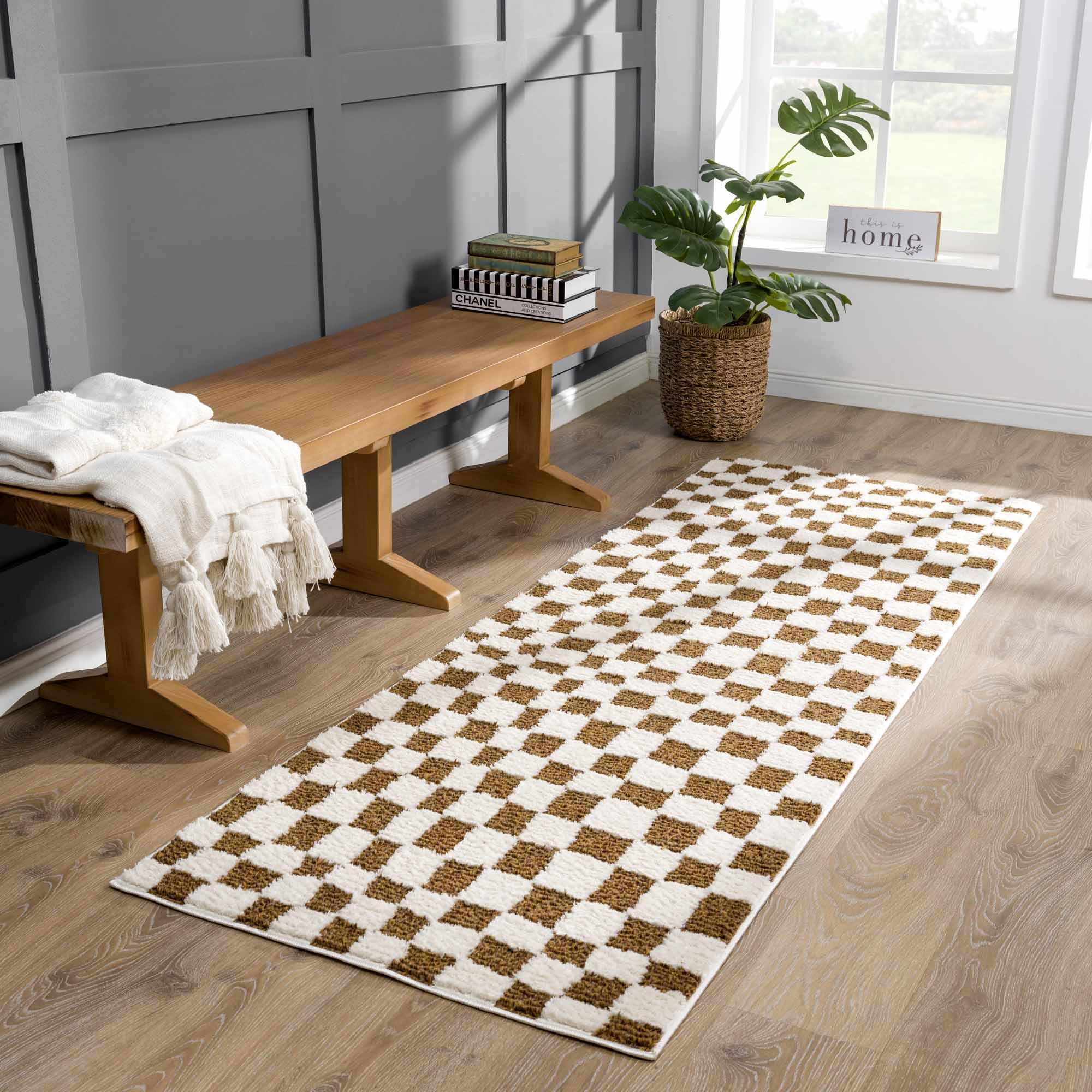 Lajos Brown Checkered Shag Rug - Image 3