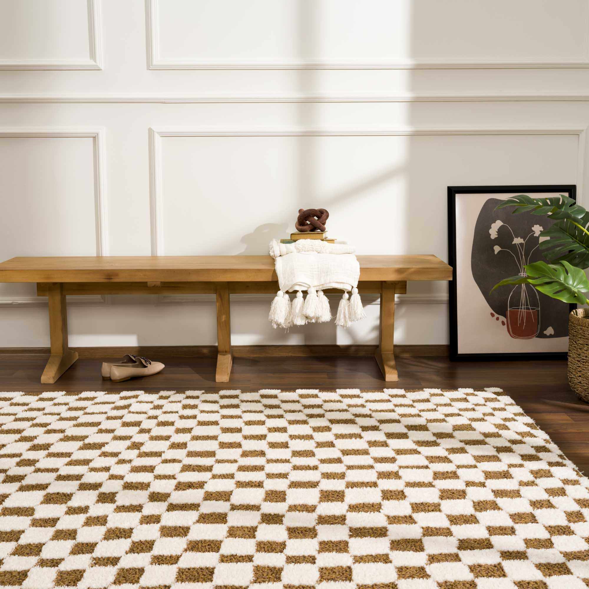Lajos Brown Checkered Shag Rug - Image 4