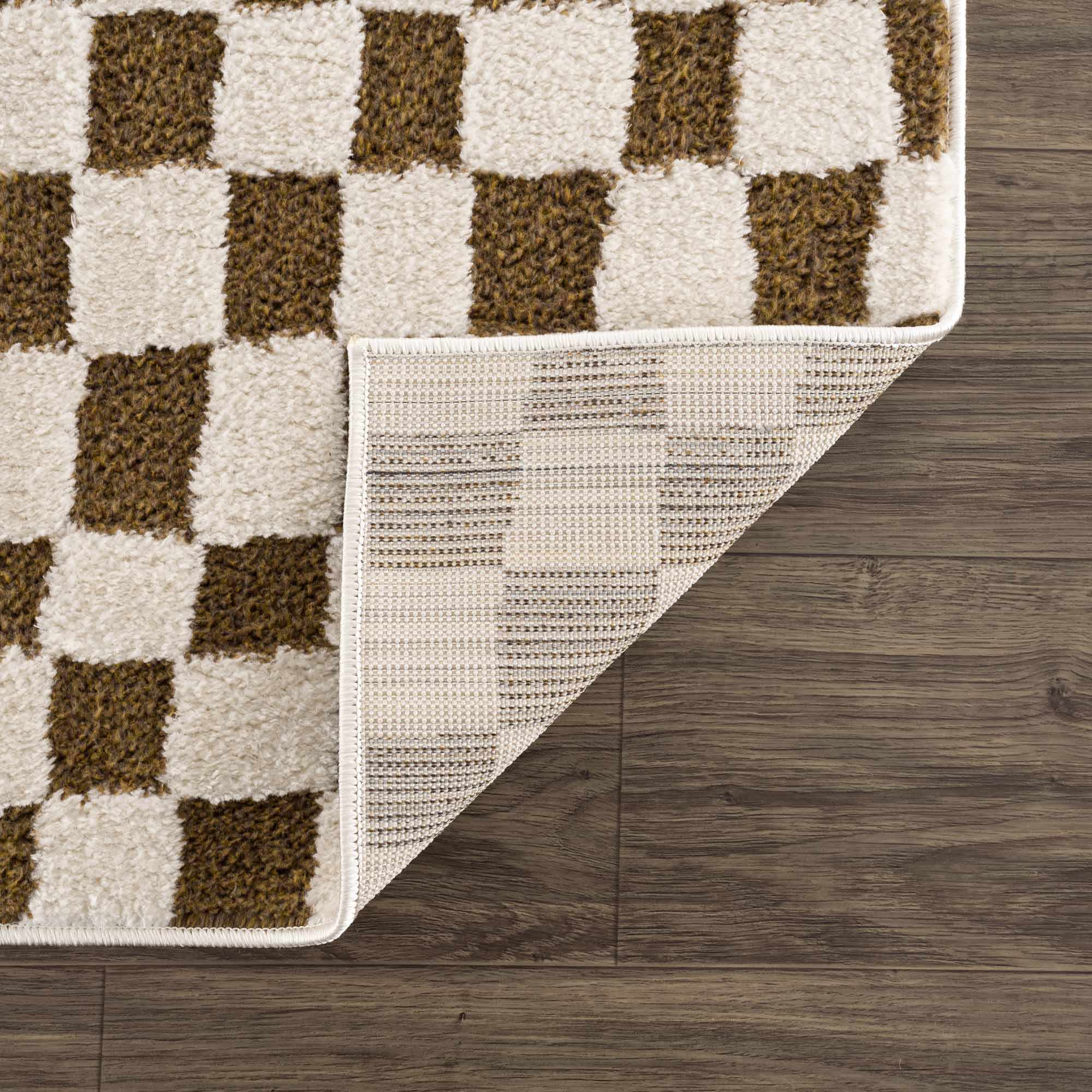 Lajos Brown Checkered Shag Rug - Image 5
