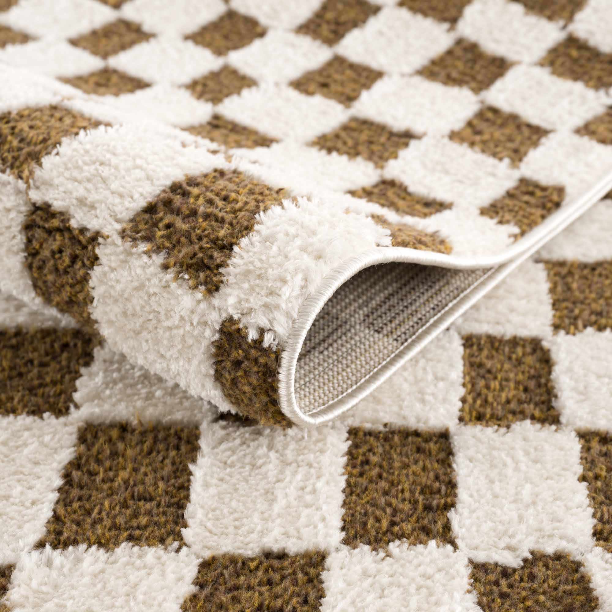 Lajos Brown Checkered Shag Rug - Image 6